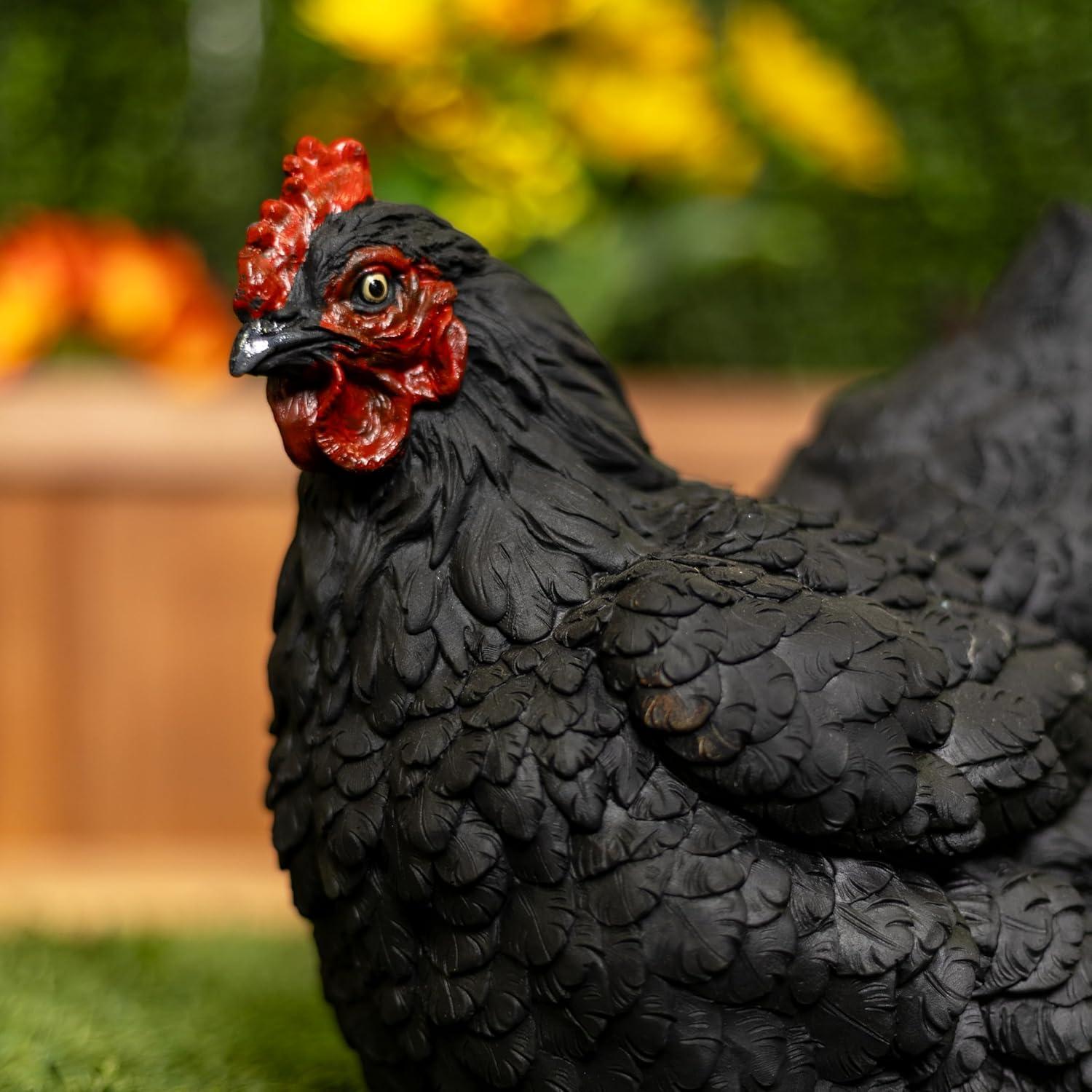 8" Black Polyresin Resting Hen Garden Statue