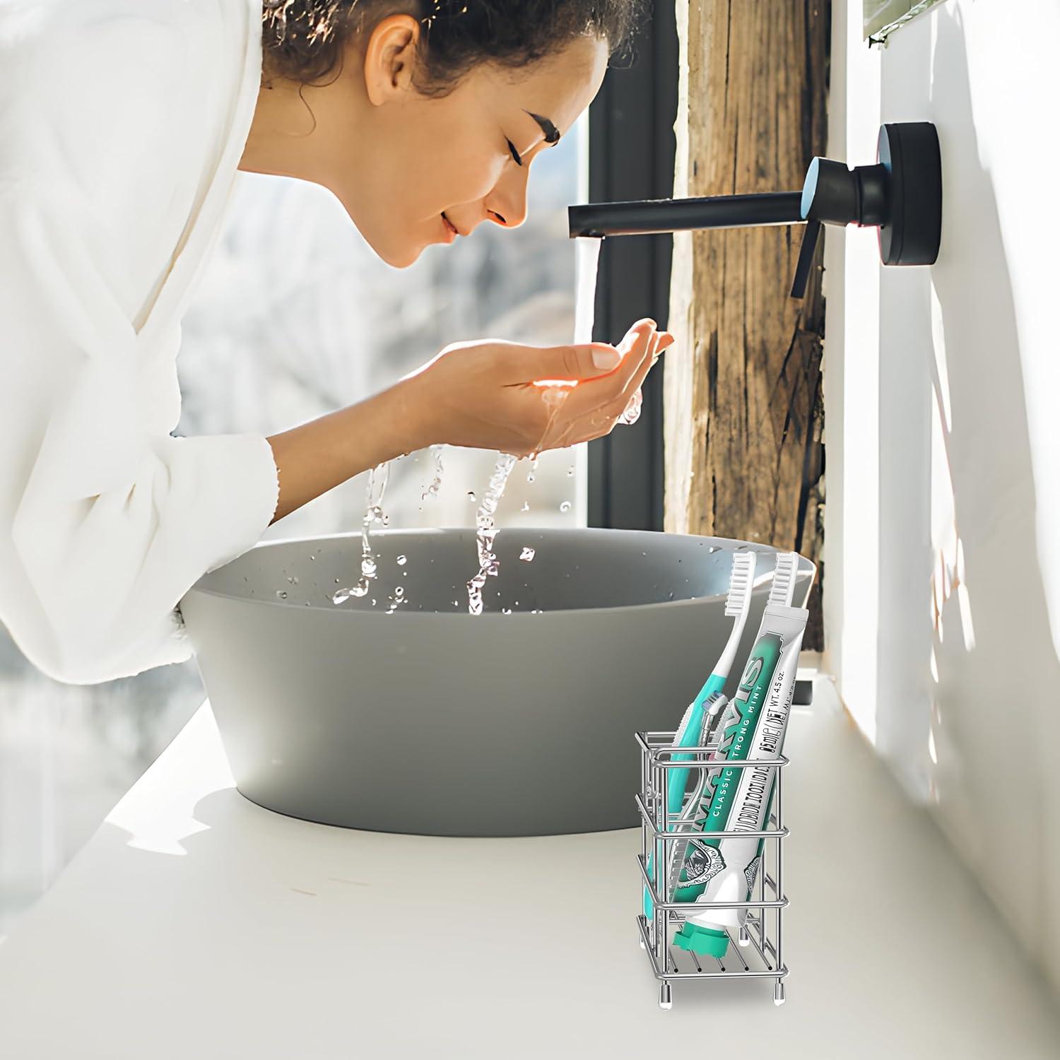 Small bathroom toothbrush holder, 5 compartments silver