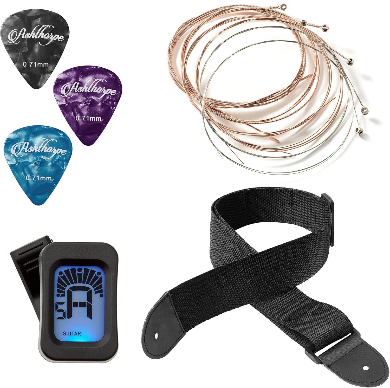 Ashthorpe 41-Inch Beginner Acoustic Guitar - Natural, Basic Starter Kit with Gig Bag and Accessories