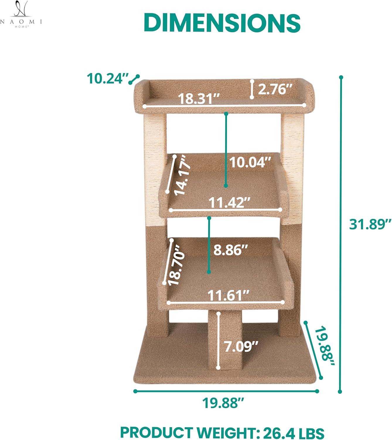 Nala 3-Tier Cat Tree Tower for Indoor Cats – Large Cat Tower & Cat Condo for Large Cats | Cat Tree House & Cat Castle for Multi-Cat Homes - Beige