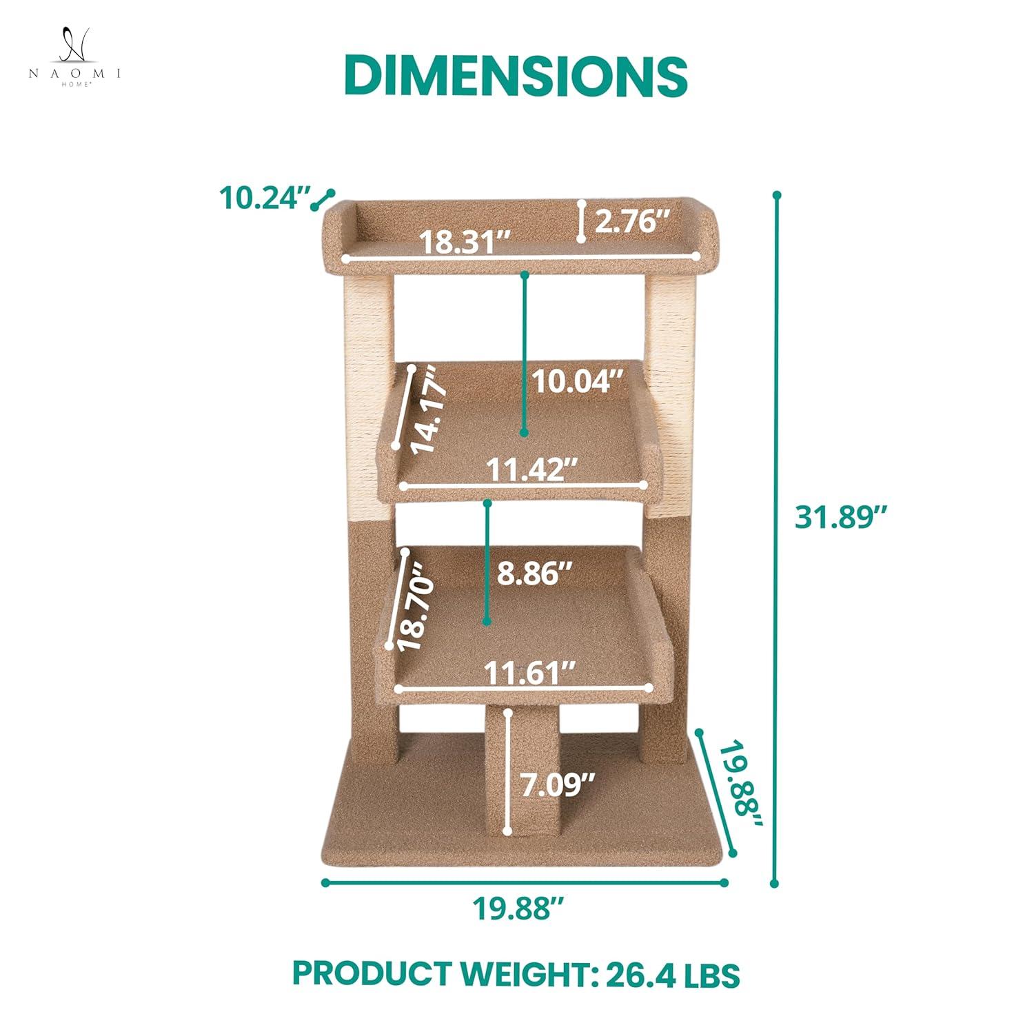 Nala 3-Tier Cat Tree Tower for Indoor Cats – Large Cat Tower & Cat Condo for Large Cats | Cat Tree House & Cat Castle for Multi-Cat Homes - Beige