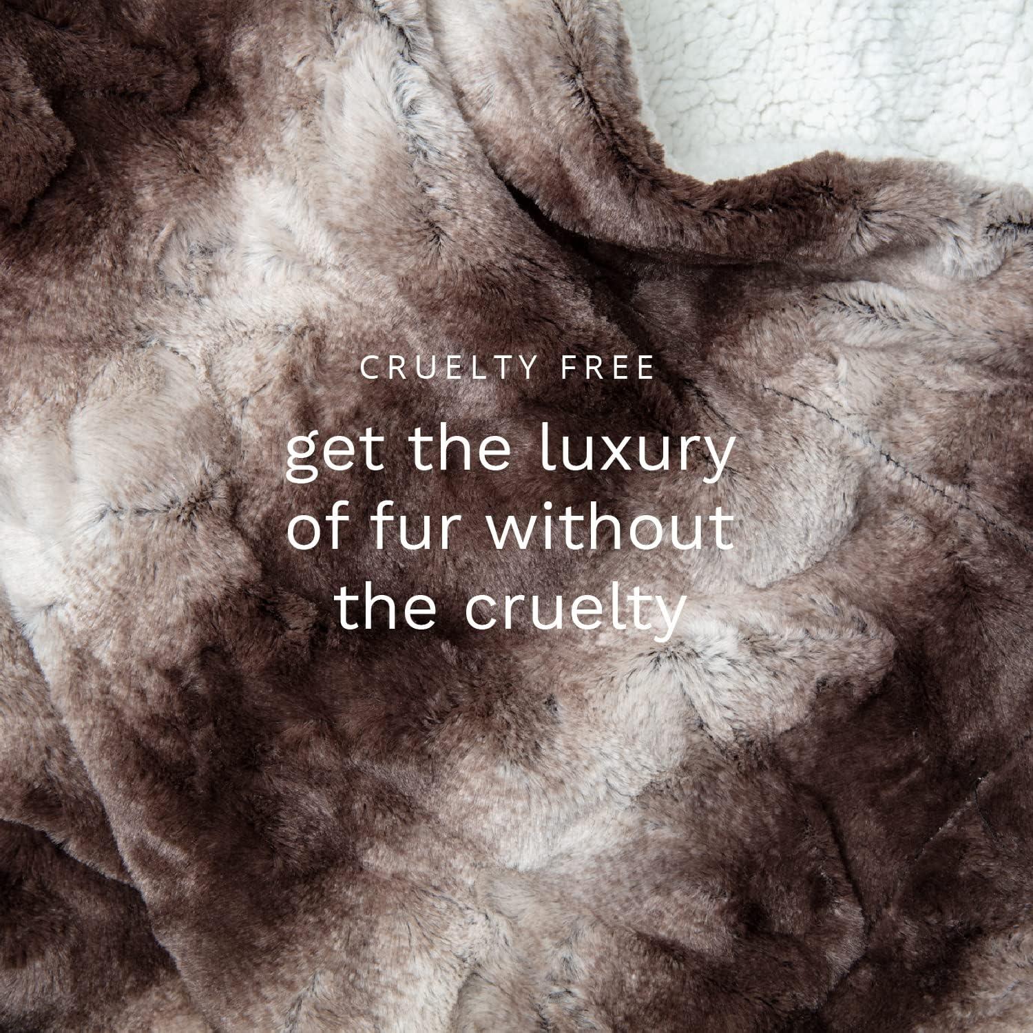 ViscoSoft Faux Fur Sherpa Luxury Blanket, Brown, Throw 50"x 60"