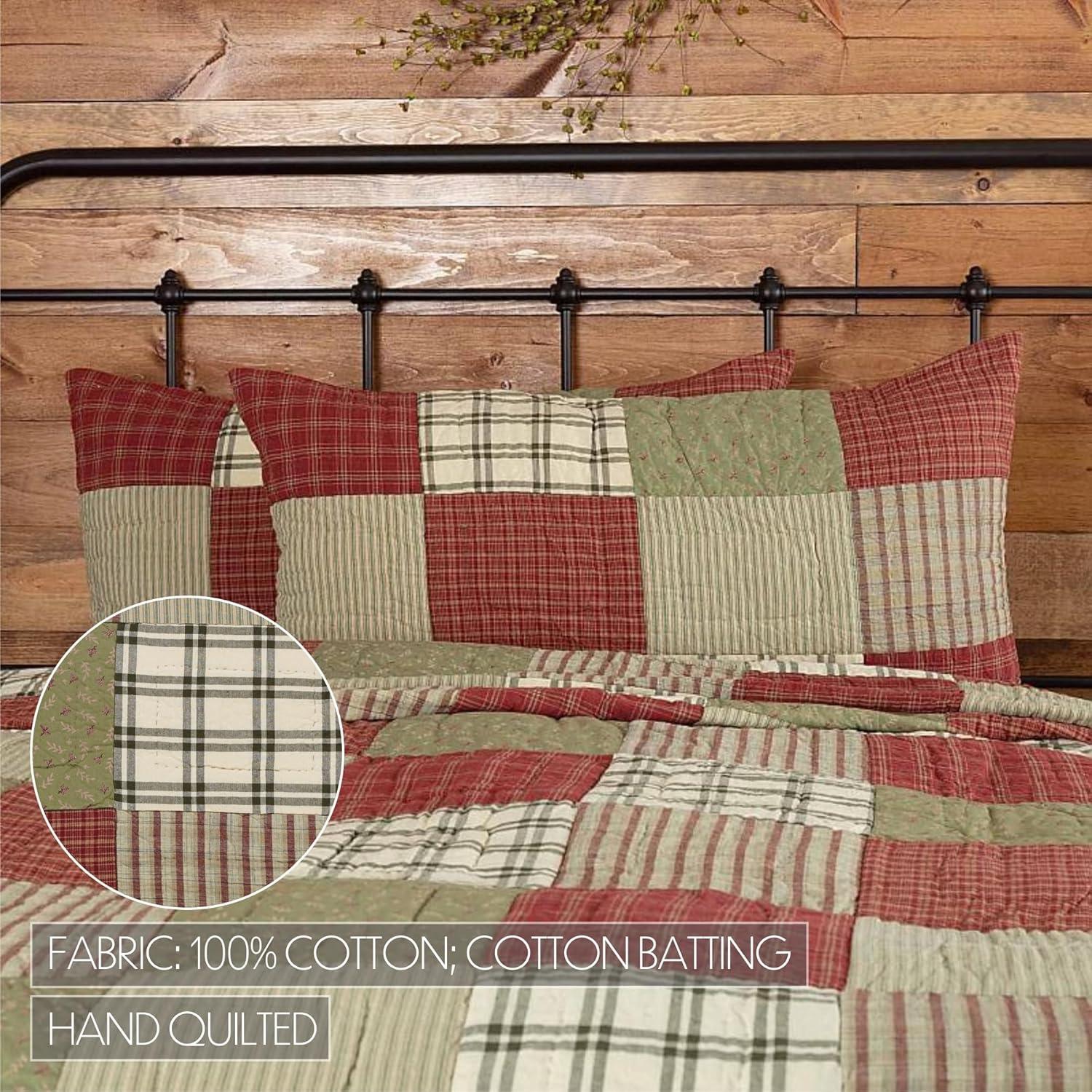 Farmhouse Brick Red and Sage Green Cotton King Sham