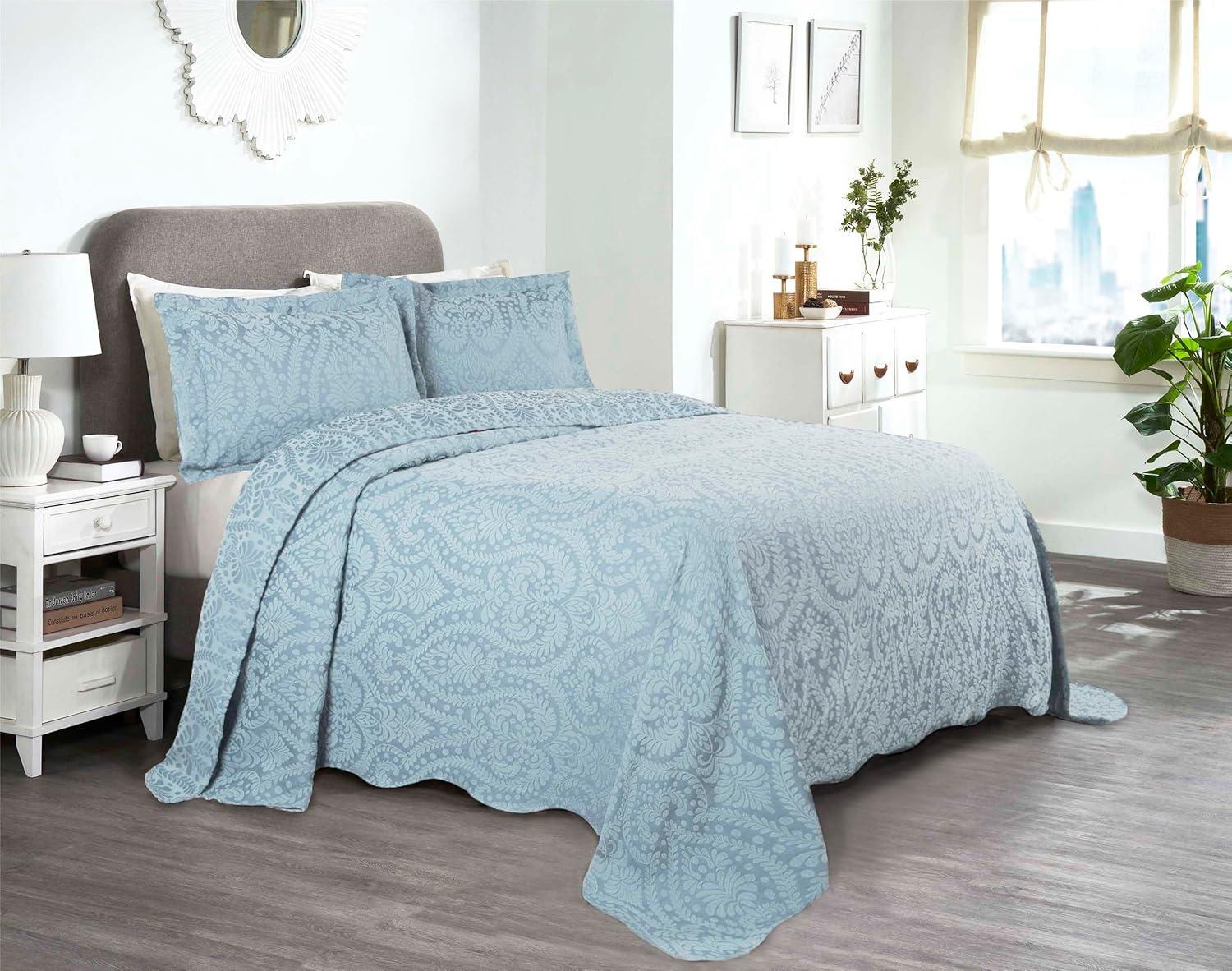 Light Blue Full Floral Cotton Blend Bedspread Set