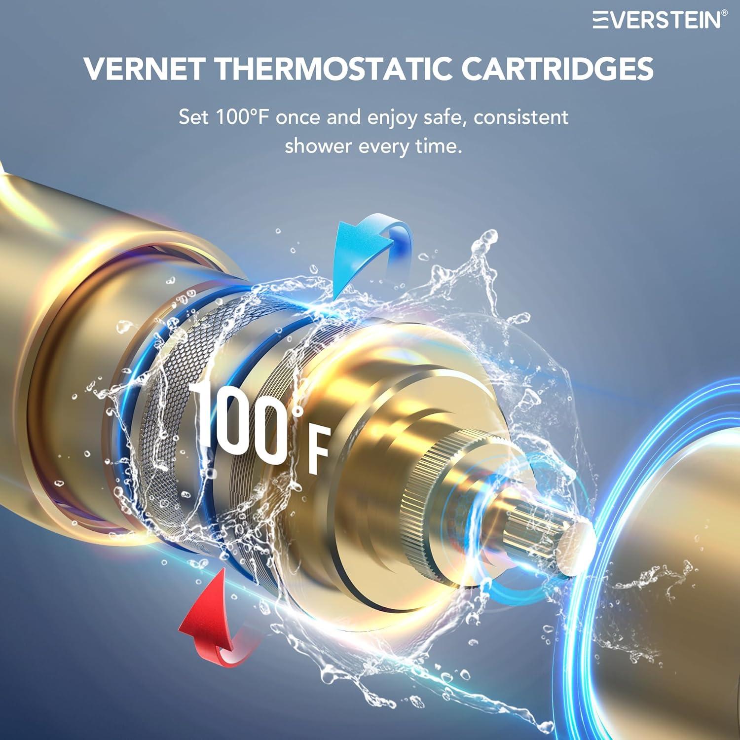 DualJetSpa 16-Inch Rainfall Shower System with Handheld Spray, Dual Showerheads, 6 Body Jets, and Thermostatic Valve