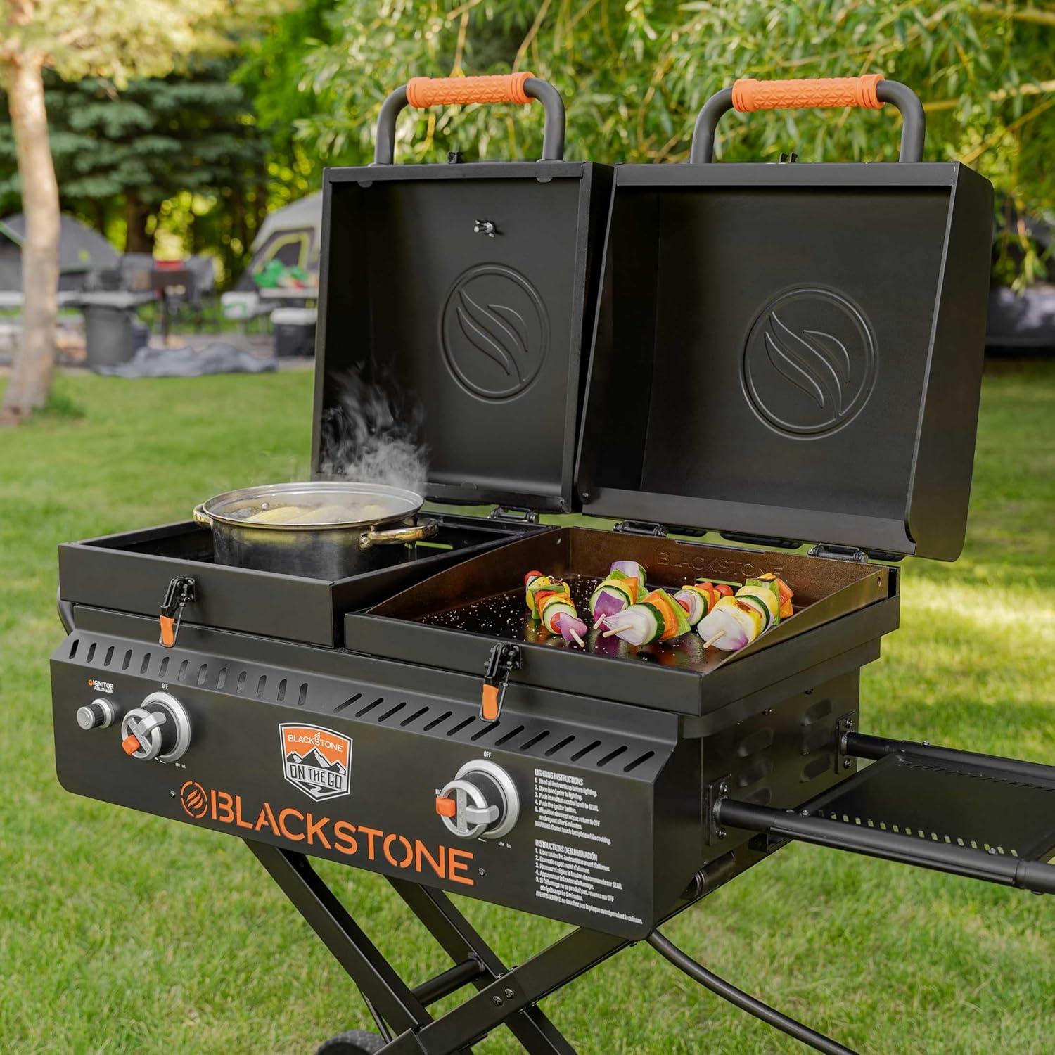 Blackstone 1550 On The Go Scissor-Leg Tailgater Grill and Griddle Combo with Hood