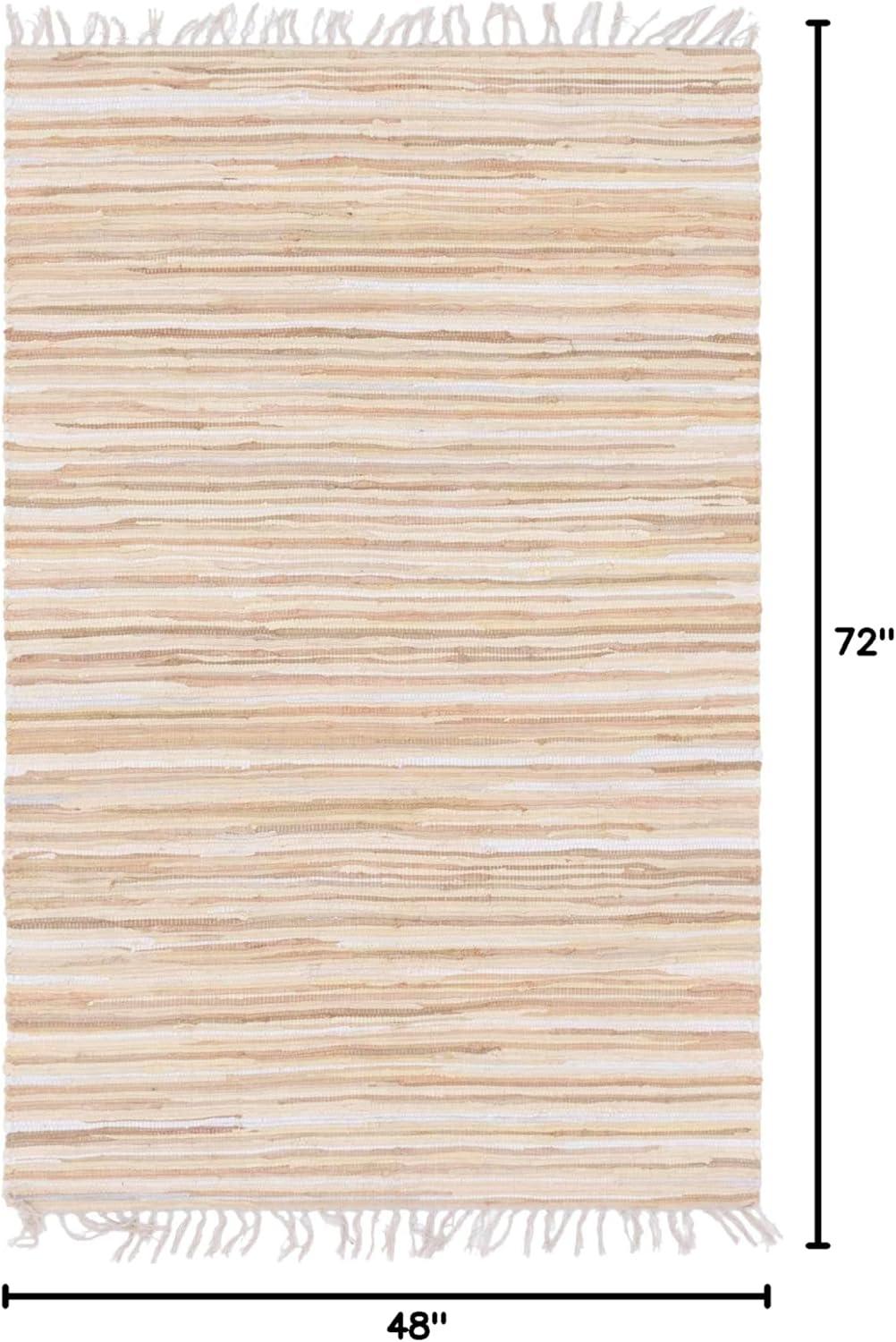 Beige Handwoven Cotton Striped Reversible Area Rug 4' x 6'