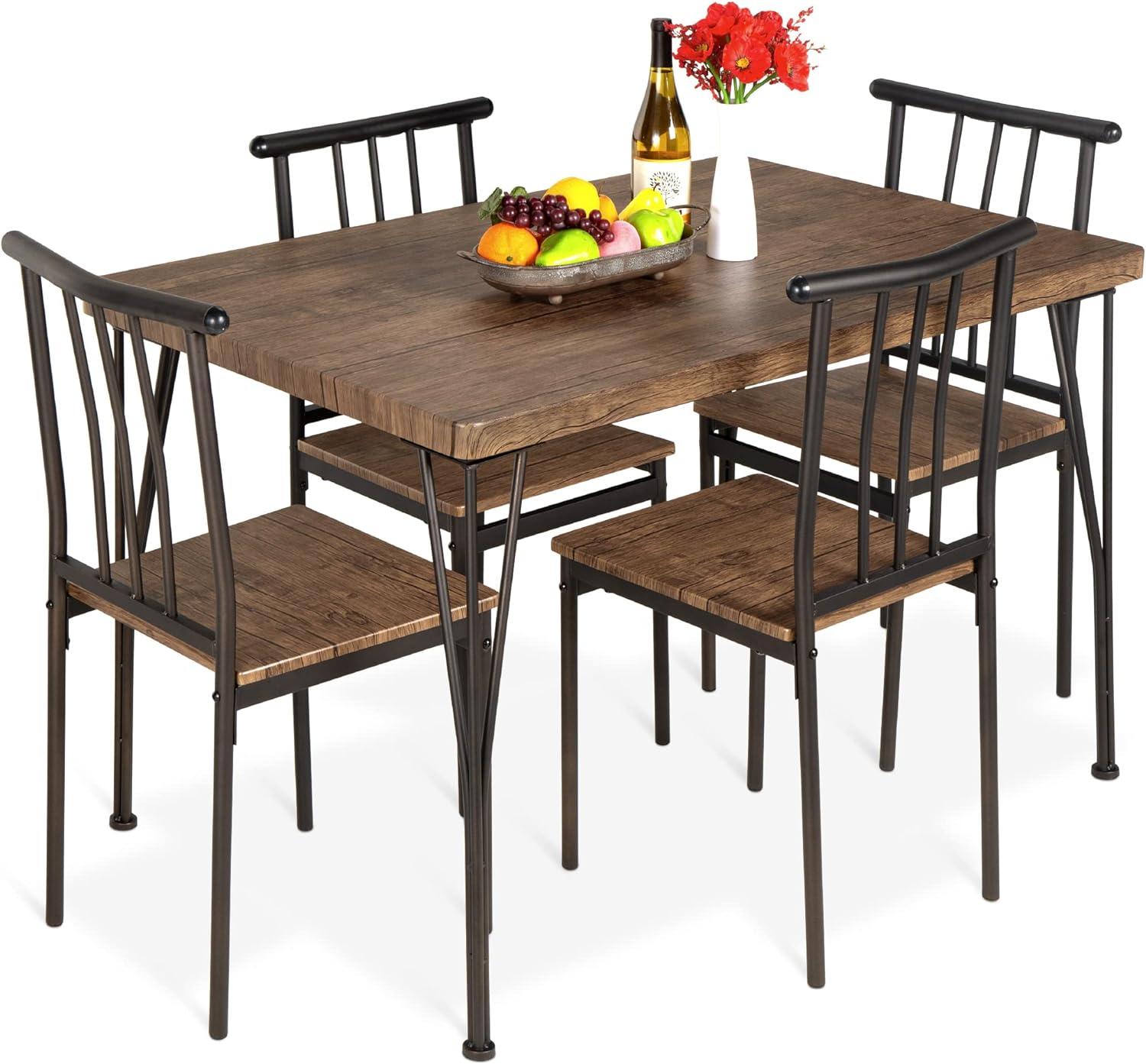 Best Choice Products 5-Piece Indoor Modern Metal Wood Rectangular Dining Table Furniture Set w/ 4 Chairs - Drift Brown