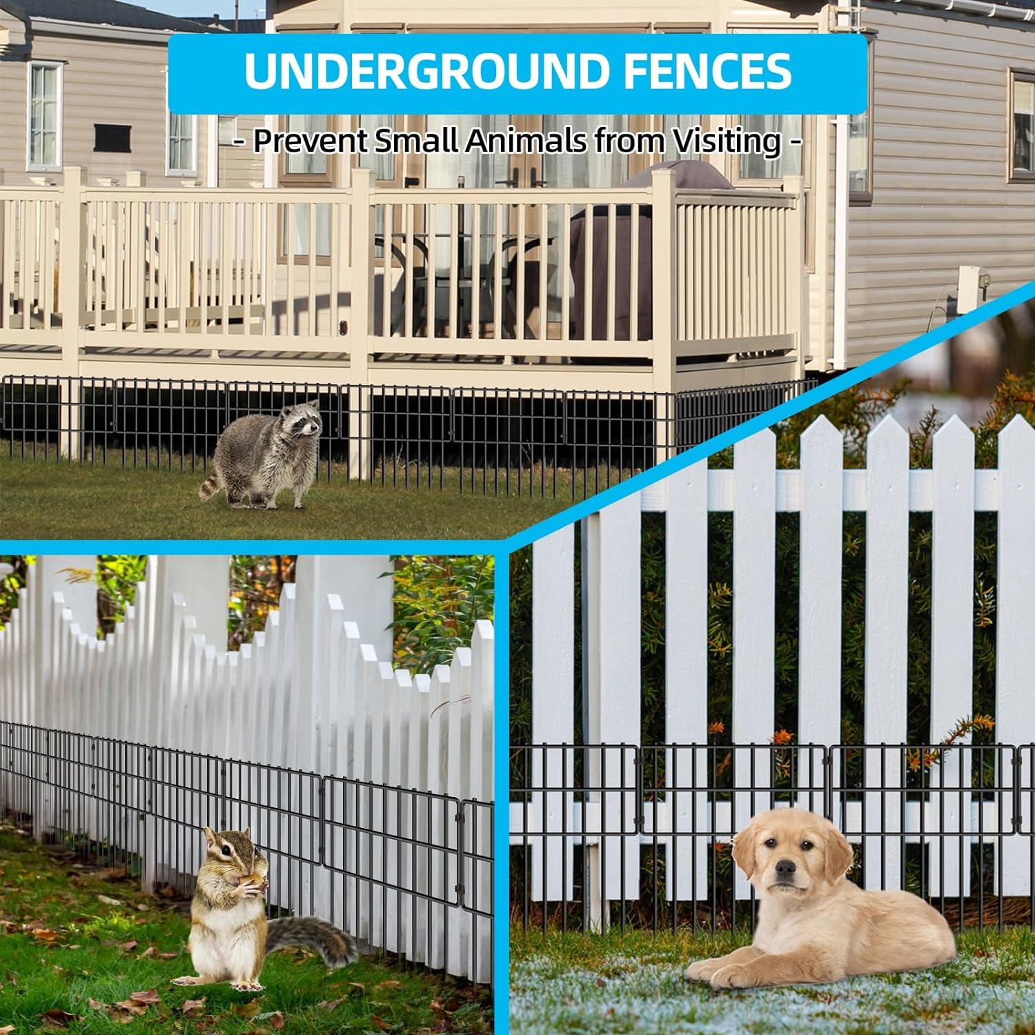 10 Panels Garden Fencing Animal Barrier, 17in (H) X 10.8ft (L) Dog Dig Fence Barrier, 1.25in Gap Rustproof Metal Stakes Decorative Garden Fence, Ground Defense Border Fence for Outdoor, Yard, Patio