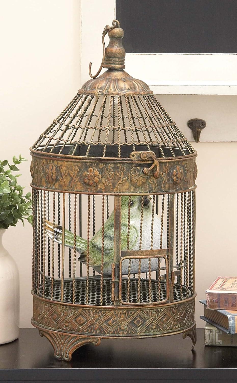 DecMode Hinged Top Bronze Metal Birdcage with Latch Lock Closure and Top Hook, Set of 2