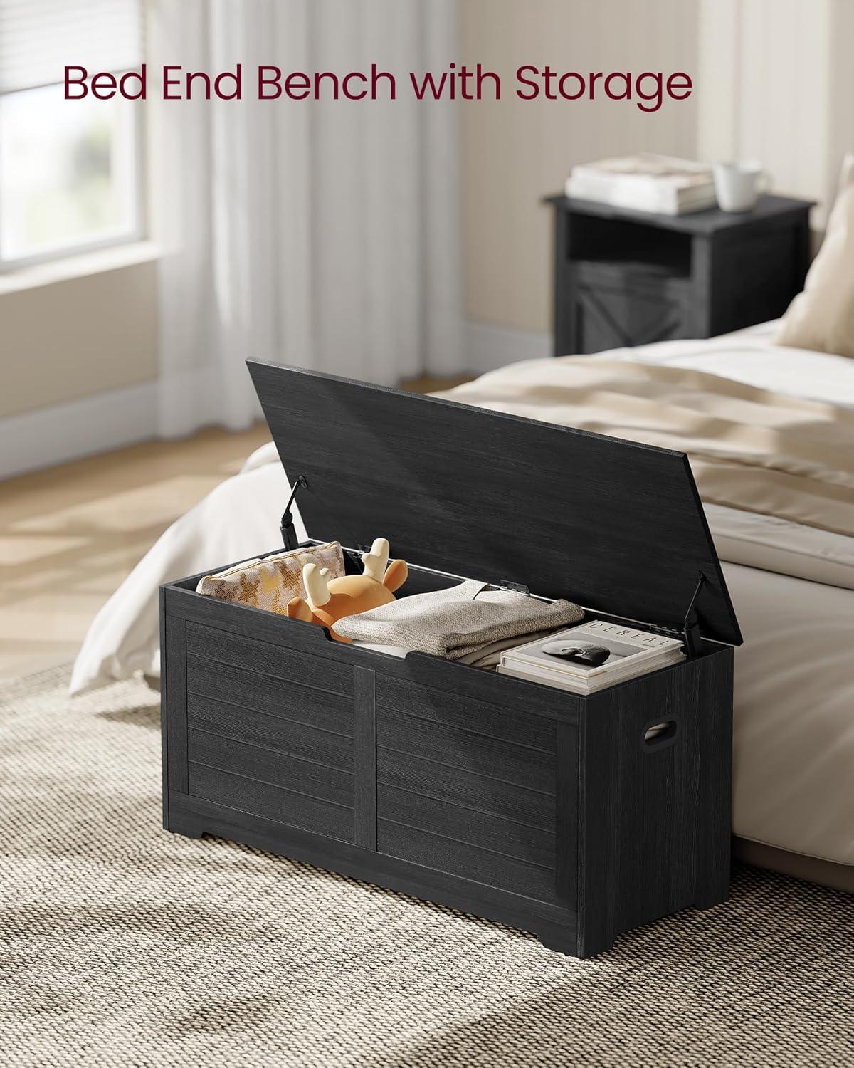 Ebony Black 39.4'' Farmhouse Storage Bench with Safety Hinges