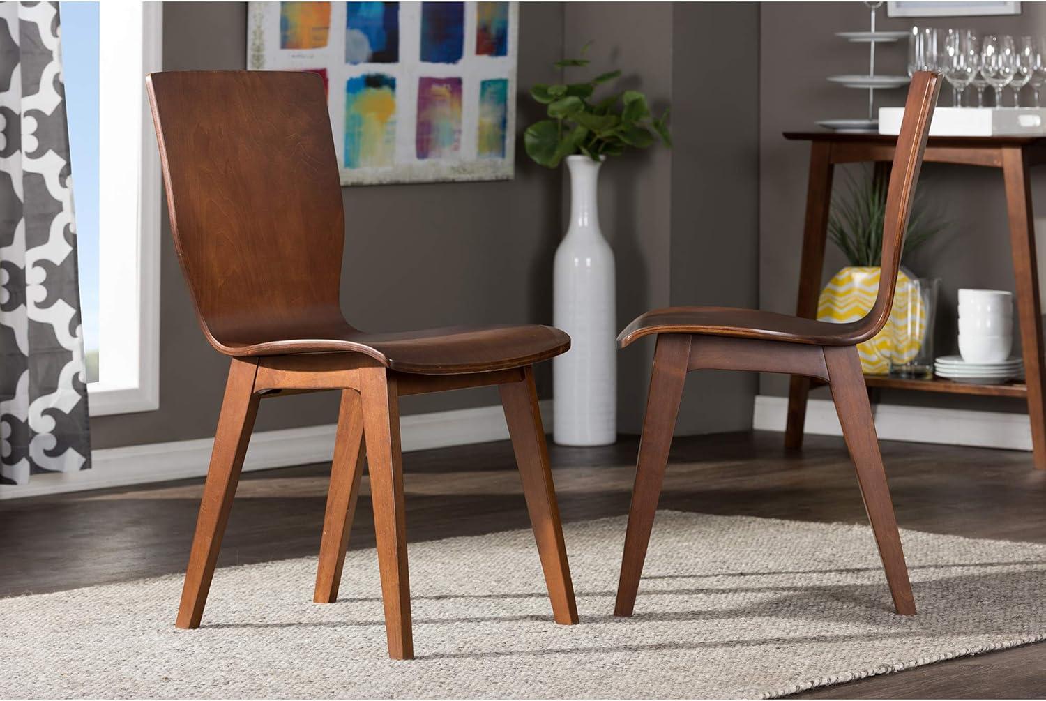 Baxton Studio Set of 2 Elsa Mid-century Modern Scandinavian Style Dark Walnut Bent Wood Dining Chairs: Polyester, Wood Composite Frame