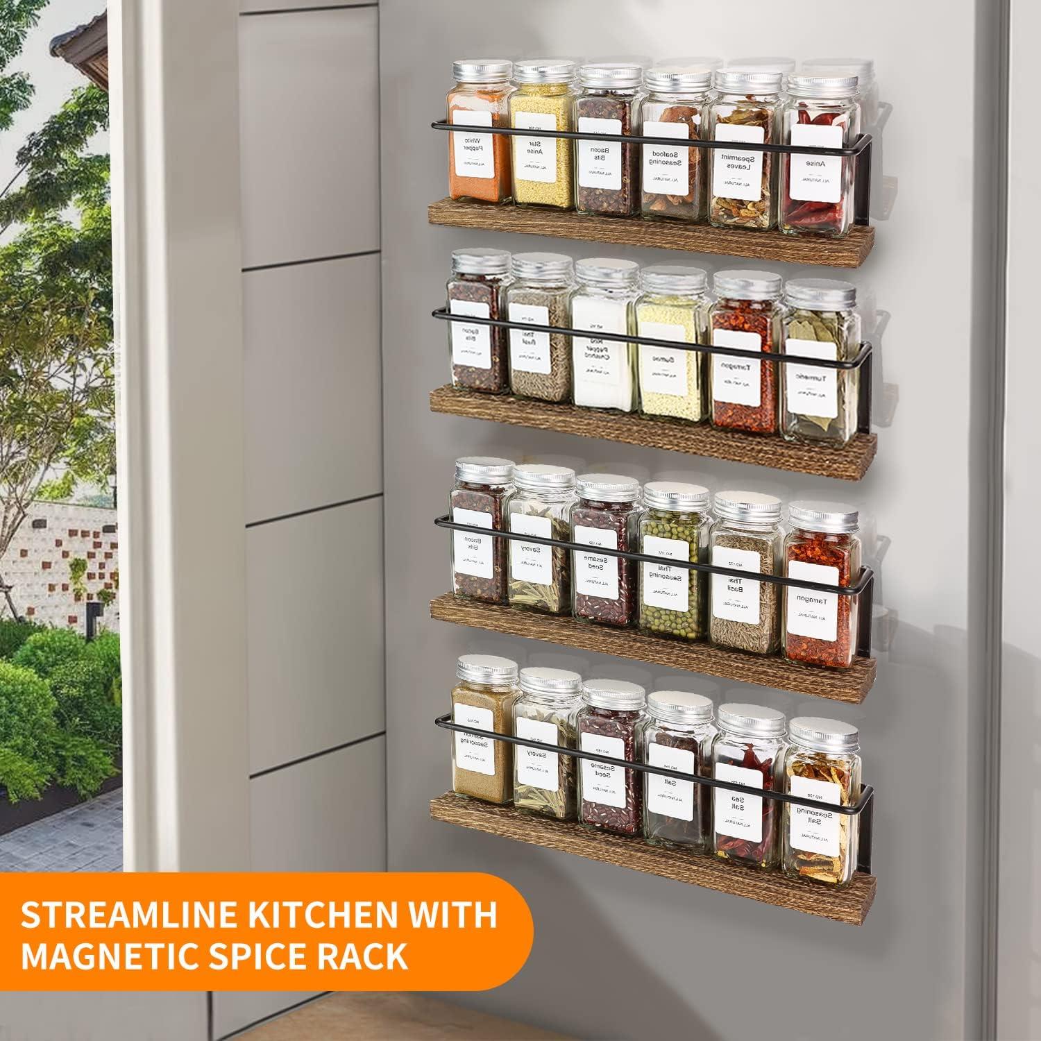 Magnetic Spice Rack with 24 Glass Jars and Labels