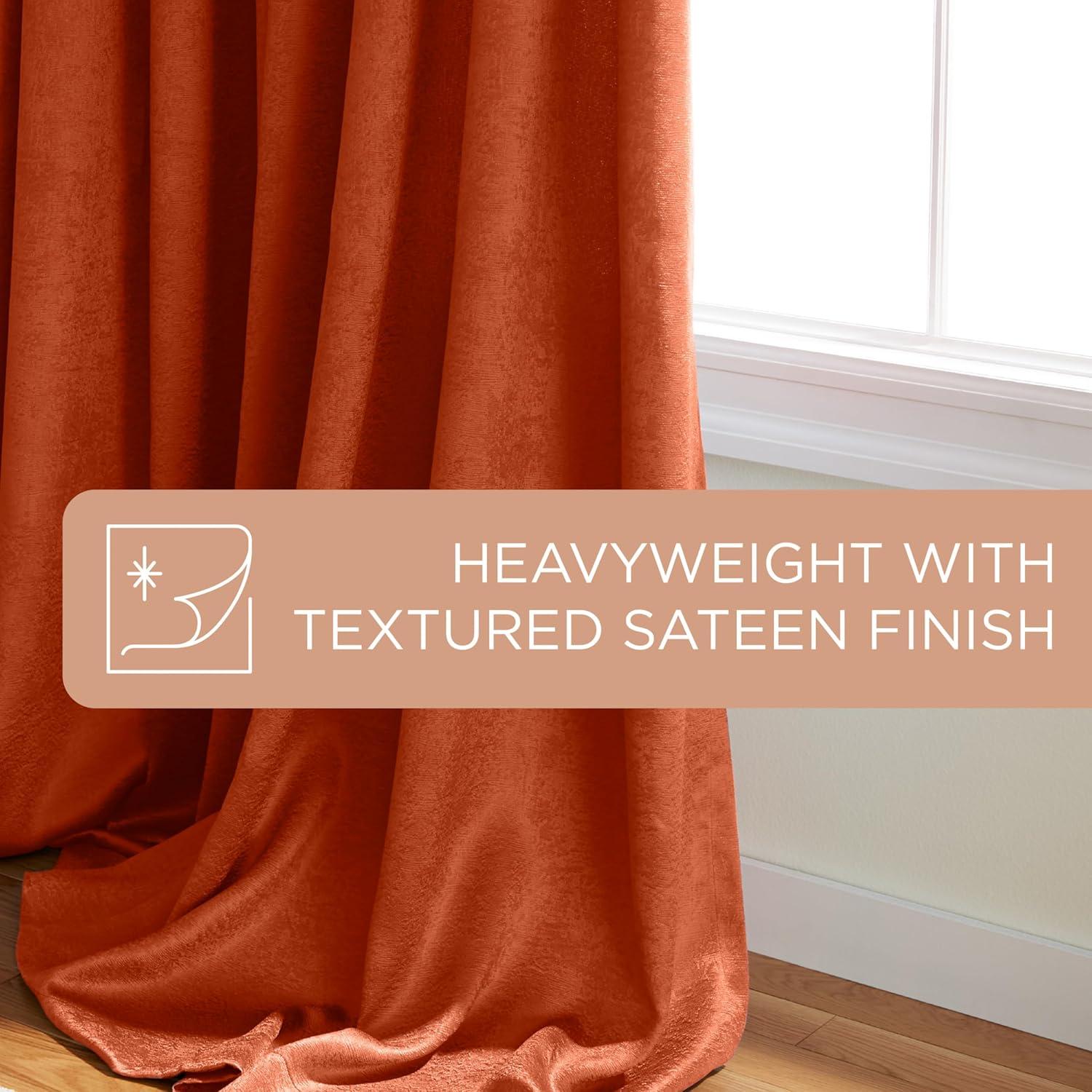 Set of 2 96"x52" Oxford Textured Sateen Thermal Room Darkening Grommet Top Window Curtain Panel Mecca Orange - Exclusive Home