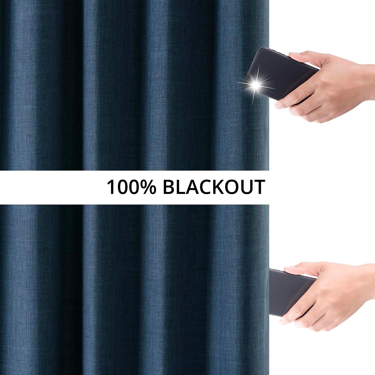 Voyager Blue 84" Blackout Linen Curtains with Rod Pocket