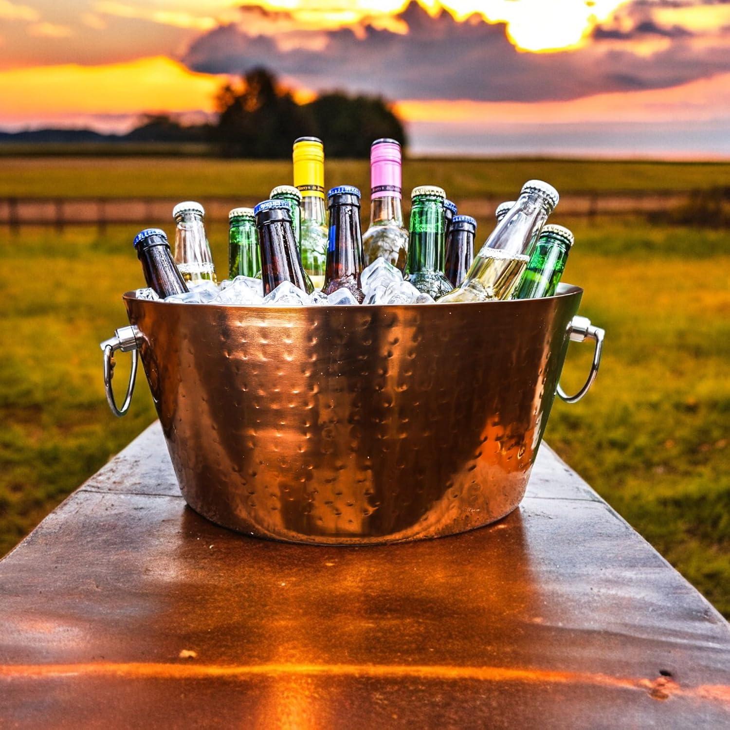 BREKX Anchored Rose Copper Stainless-Steel Beverage Tub, Wine and Beer Bucket - 14"W x 6.75"H