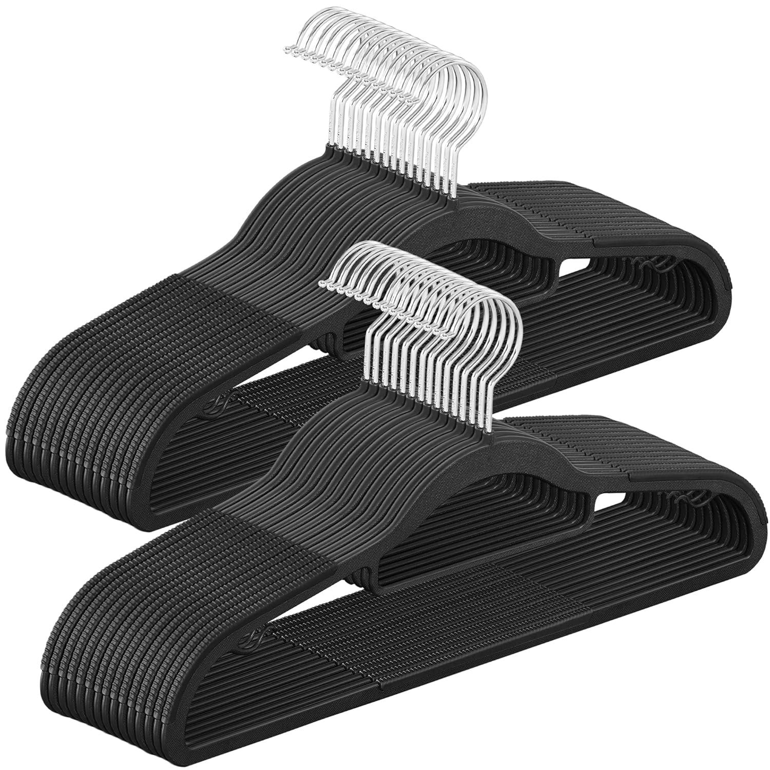 SONGMICS Pack of 30 Coat Hangers, Space-Saving Plastic Clothes Hangers, Non-Slip, 0.2 Inches Slim, 16.5 Inches Wide, 360° Swivel Silver Hook, Light and Dark Gray UCRP20G30