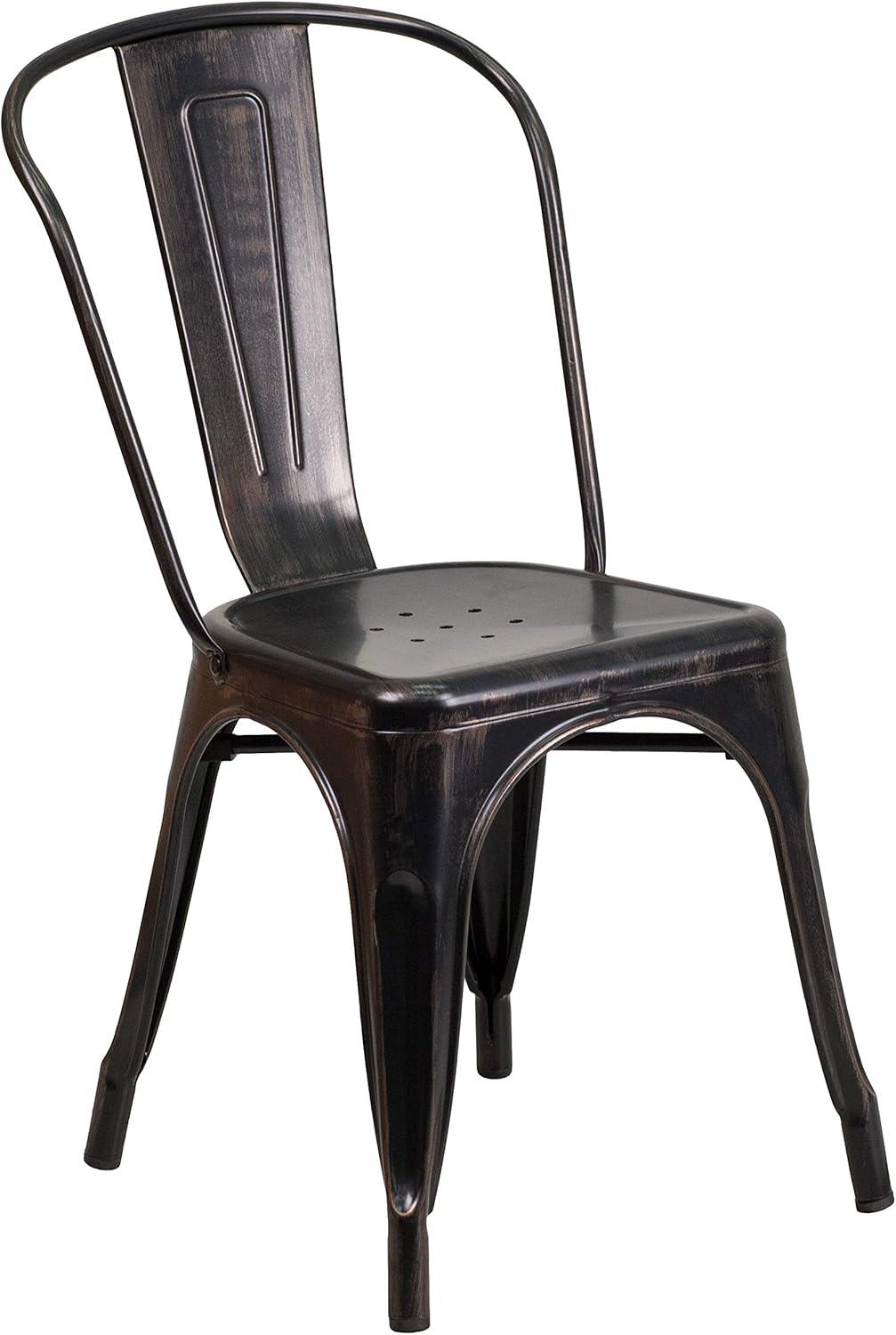 Flash Furniture Commercial Grade Black-Antique Gold Metal Indoor-Outdoor Stackable Chair