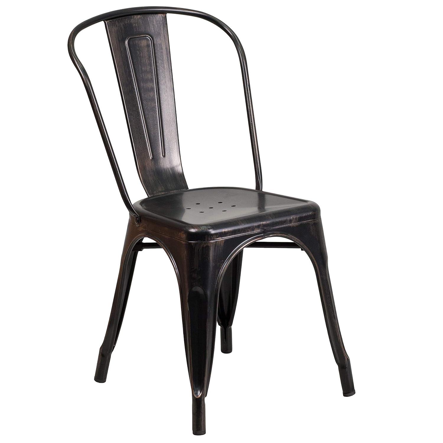 Flash Furniture Commercial Grade Black-Antique Gold Metal Indoor-Outdoor Stackable Chair