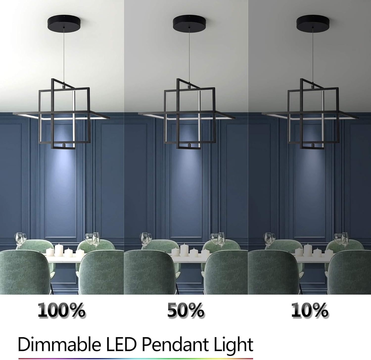 Modern LED Chandelier Led Pendant Light Square Contemporary Chandelier Hanging Light Dimmable for Living Room, Dining Room, Bedroom, Kitchen, Stydy Room 90W 6000K Cool Light (Black)