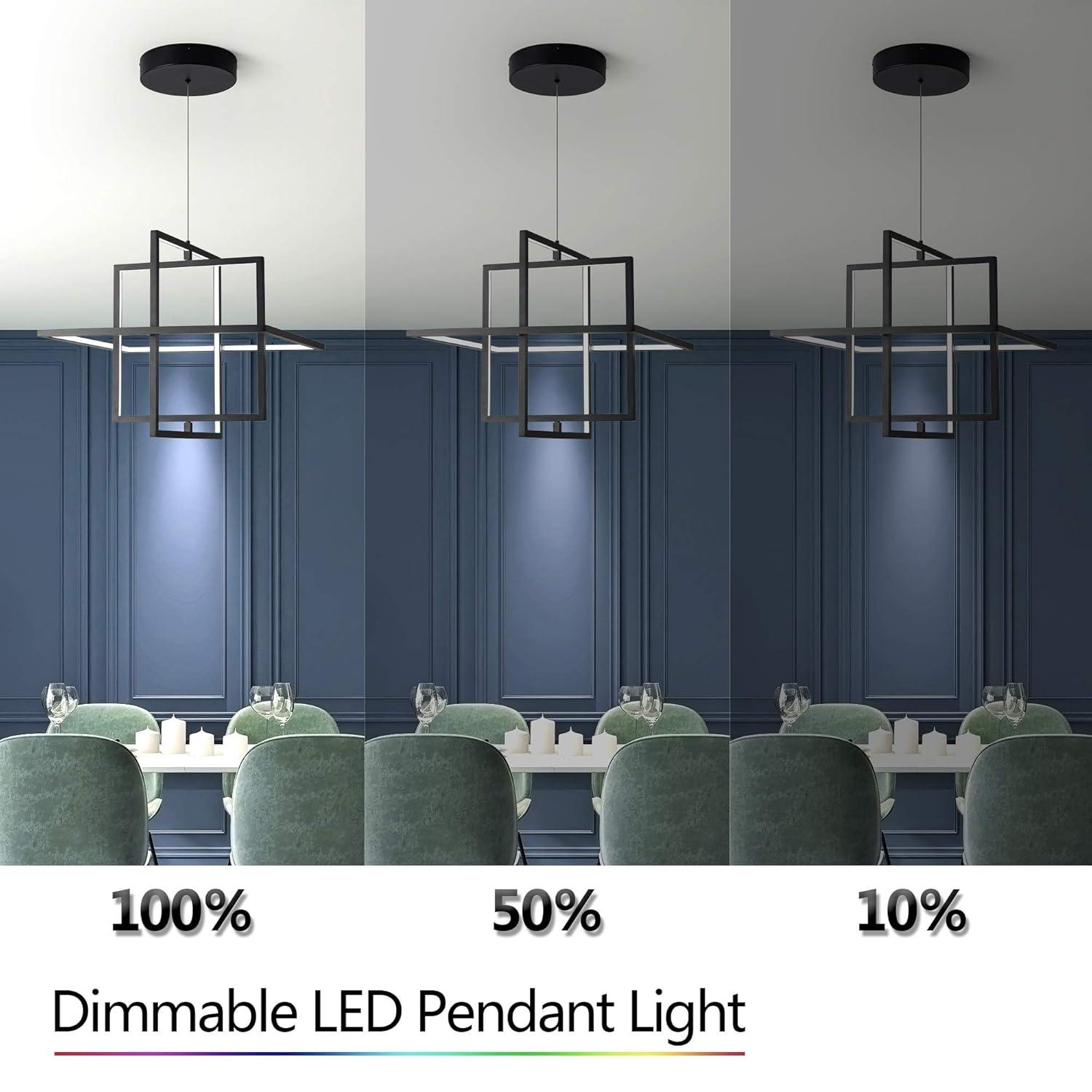 Modern LED Chandelier Led Pendant Light Square Contemporary Chandelier Hanging Light Dimmable for Living Room, Dining Room, Bedroom, Kitchen, Stydy Room 90W 6000K Cool Light (Black)