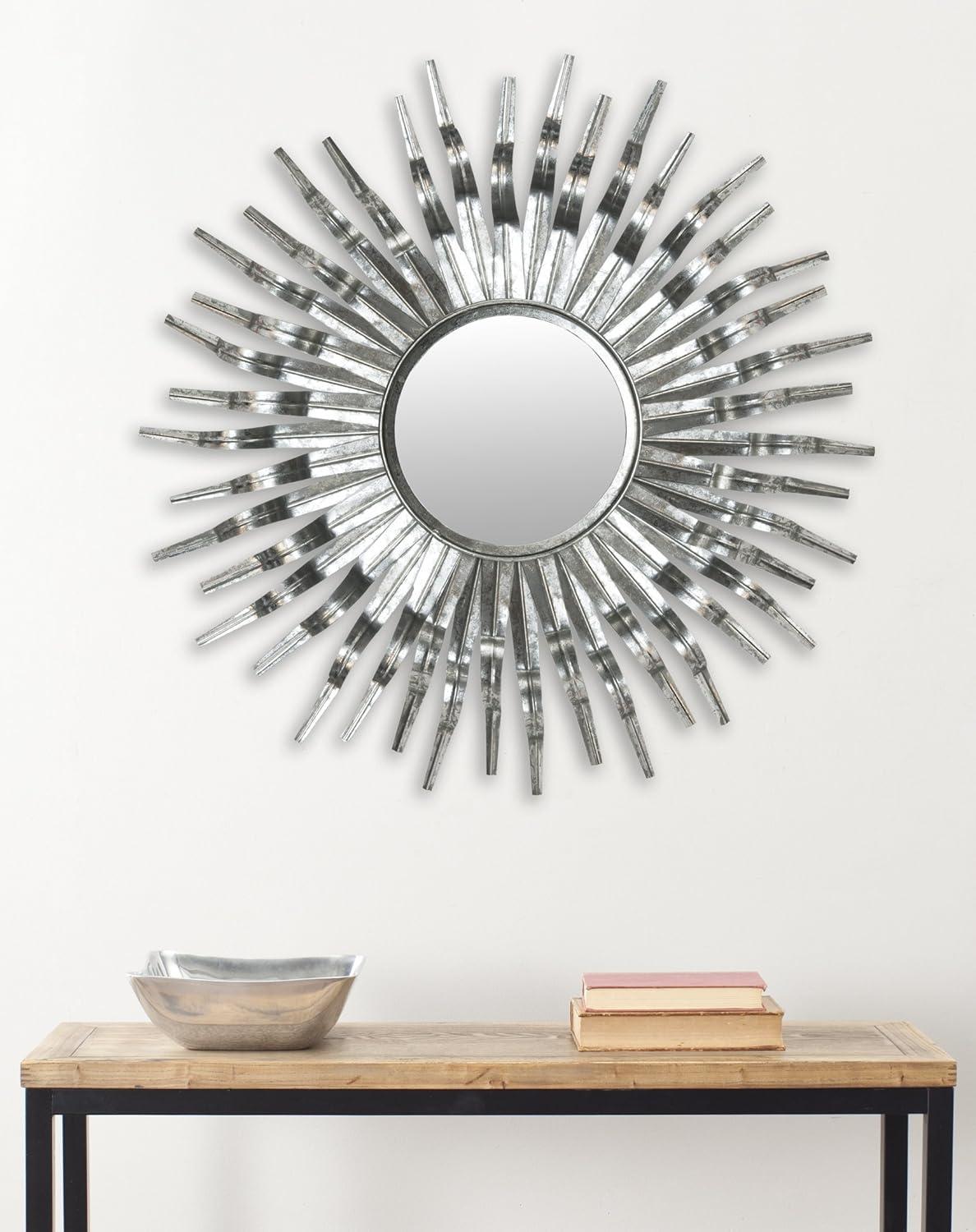 SAFAVIEH Round Metallic Sunburst Wall Mirror, Silver