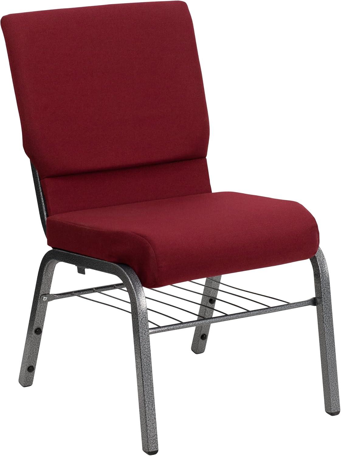 Flash Furniture Hercules Series 18.5"W Upholstered Adult Church Chair with Book Rack, Burgundy