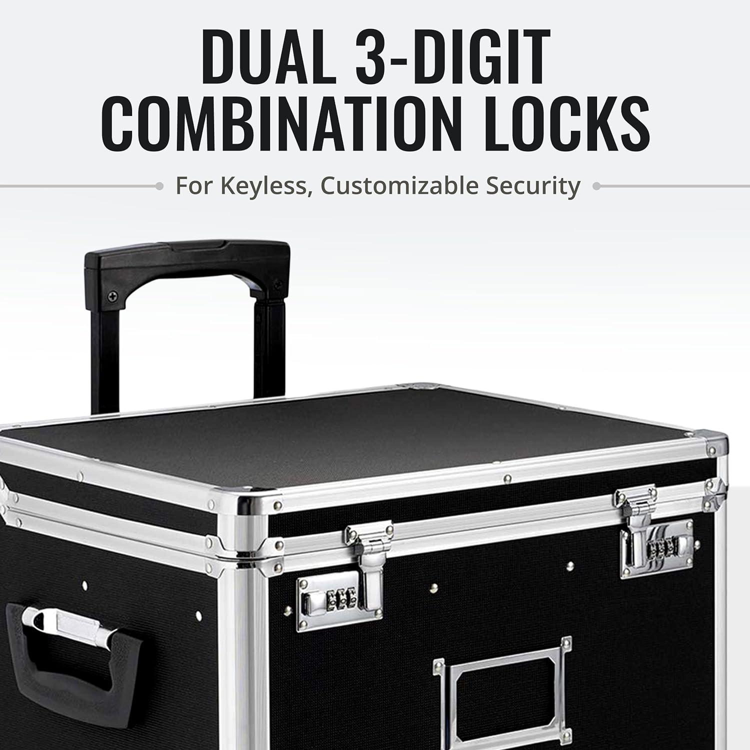 Vaultz Locking Mobile Rolling File Storage Chest, Letter/Legal Wheelie Case, Black/White Stripes