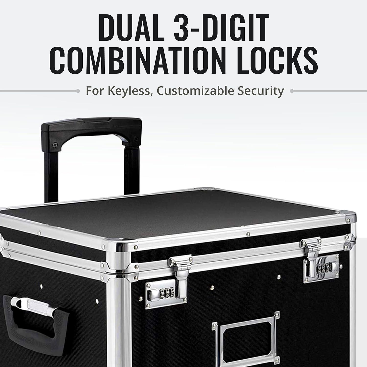 Vaultz Locking Mobile Rolling File Storage Chest, Letter/Legal Wheelie Case, Black/White Stripes