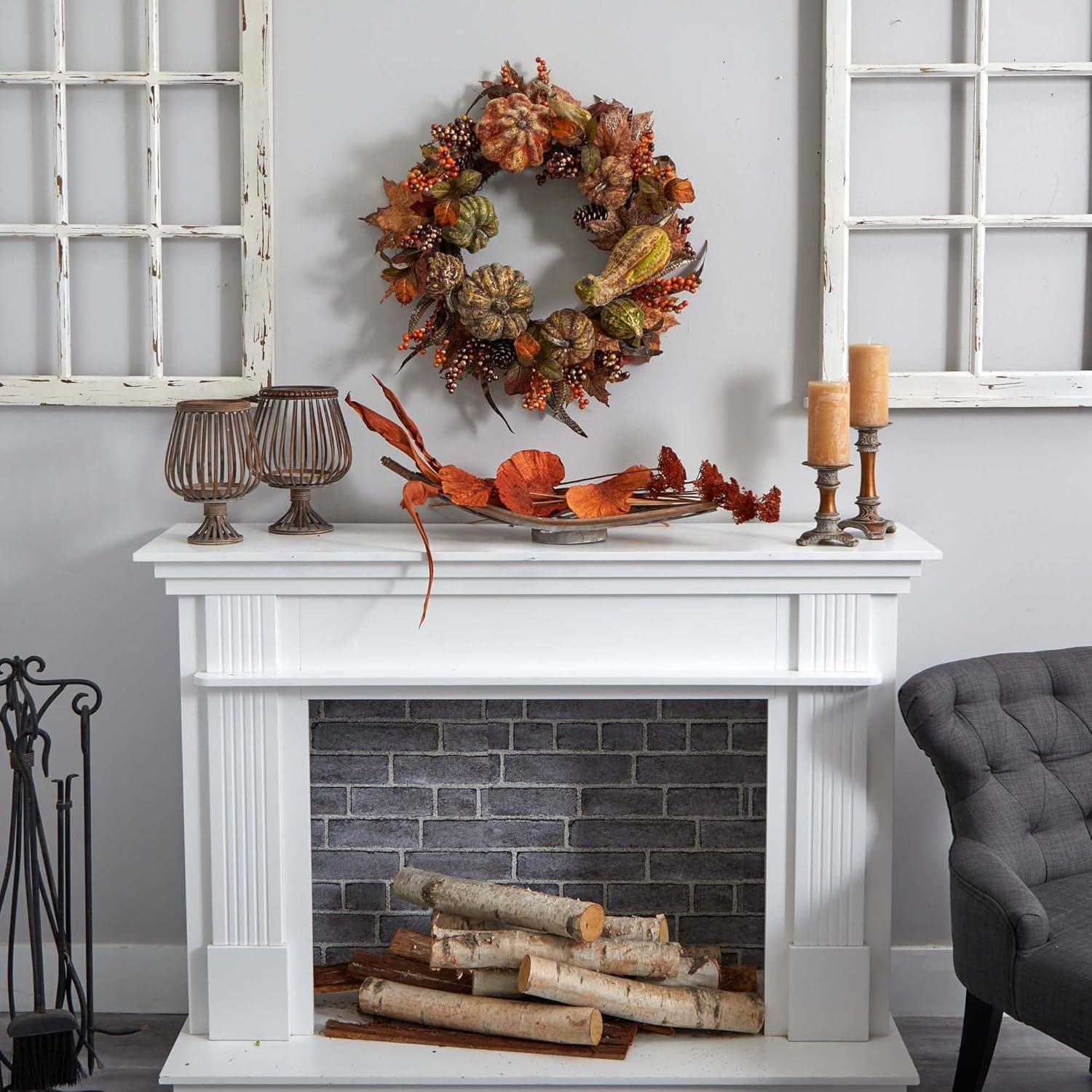 Nearly Natural 28-in Autumn Pumpkin Wreath