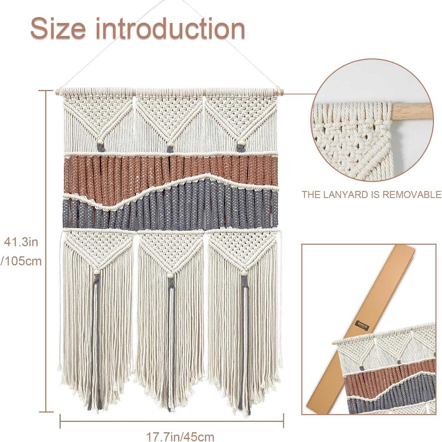 SEBKQ Macrame Wall Hanging Hand-woven Boho Wall Decor,Macrame Wall Art Tapestry for Bedroom Living Room Children's Room 17.7" L X 41.3" H