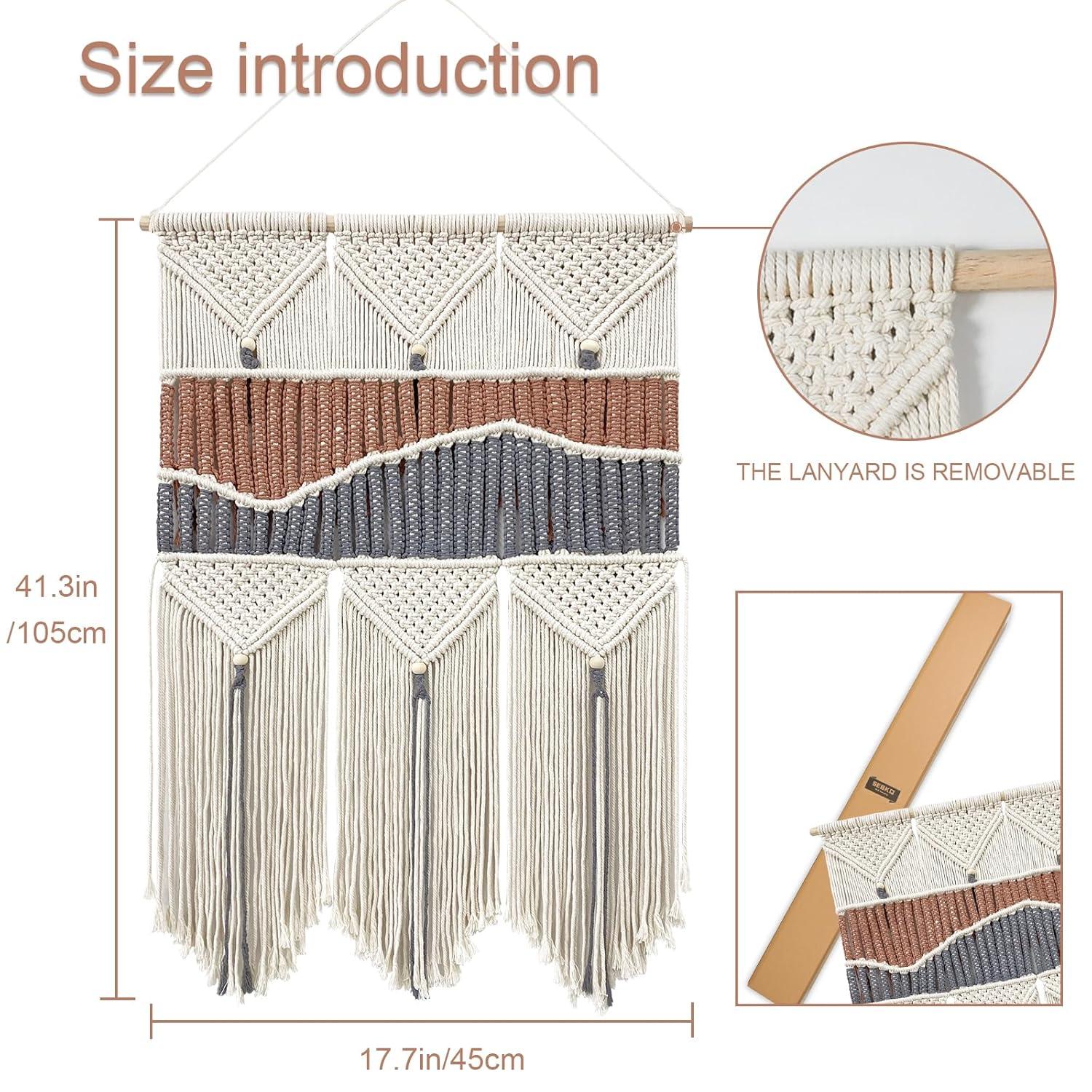 SEBKQ Macrame Wall Hanging Hand-woven Boho Wall Decor,Macrame Wall Art Tapestry for Bedroom Living Room Children's Room 17.7" L X 41.3" H