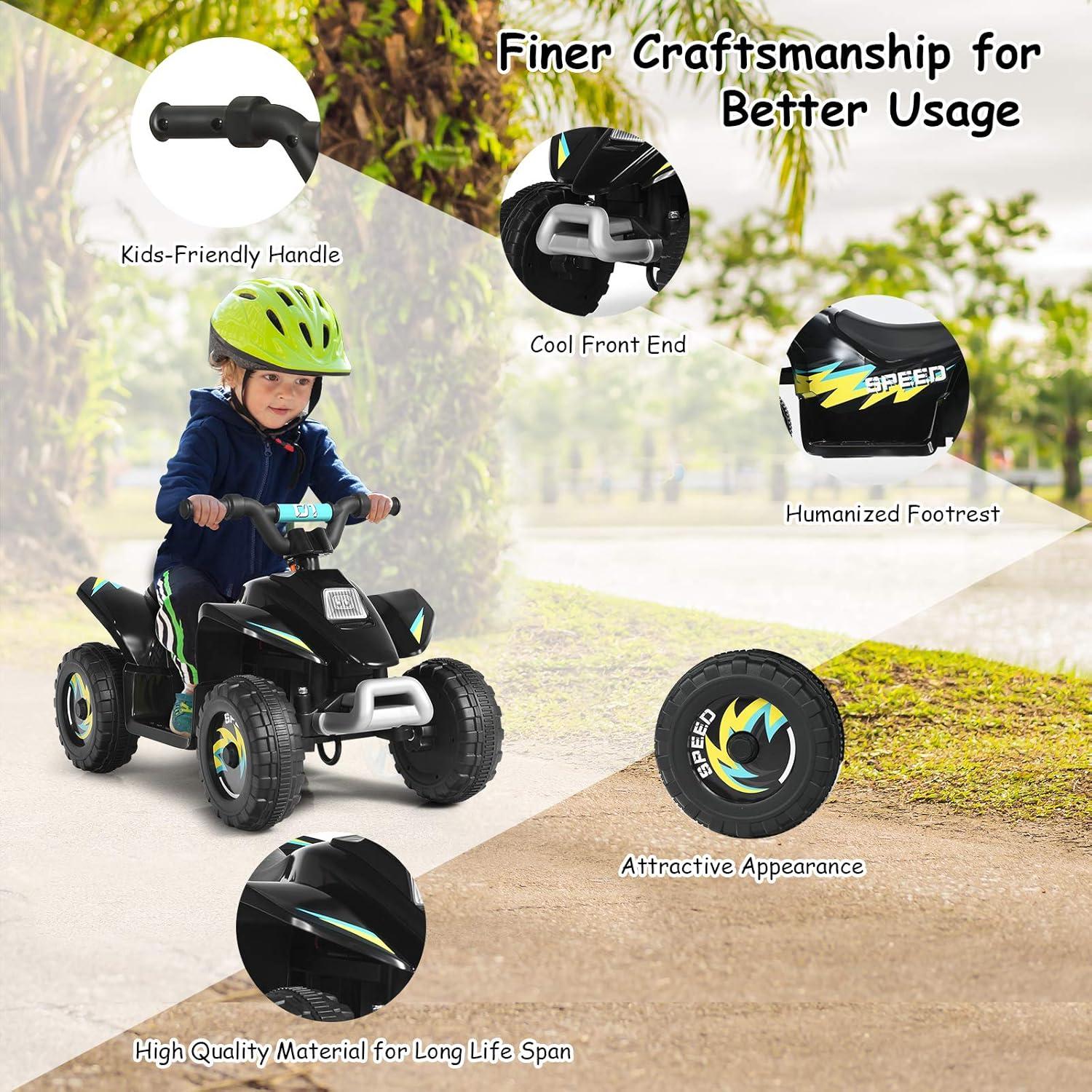 Infans 6V Kids Electric Quad ATV 4 Wheels Ride On Toy Toddlers Forward&Reverse Black