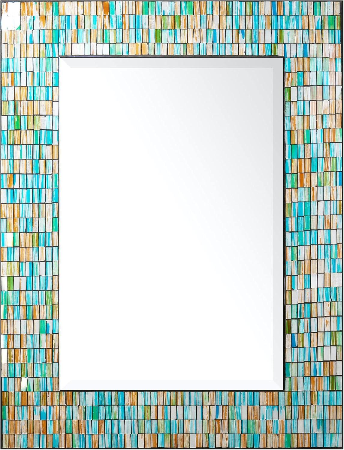 Handcrafted Sea Blue and Turquoise Mosaic Bathroom Vanity Mirror