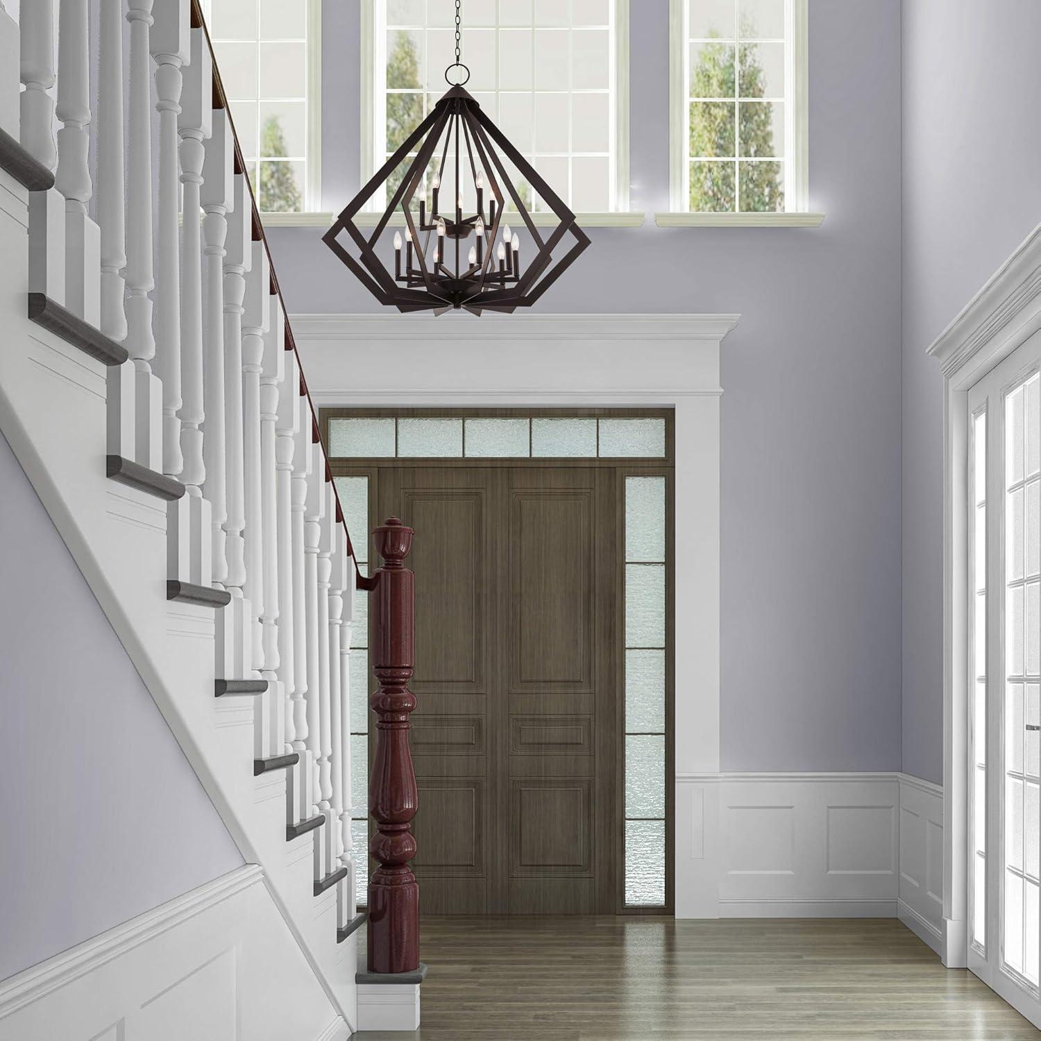 Black Industrial 15-Light 2-Tier Foyer Chandelier