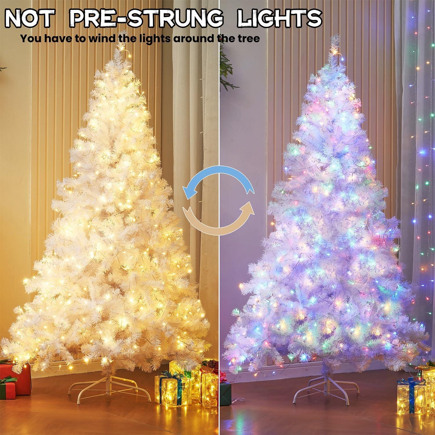 6-Foot White PVC Christmas Tree with Multicolor LED Lights