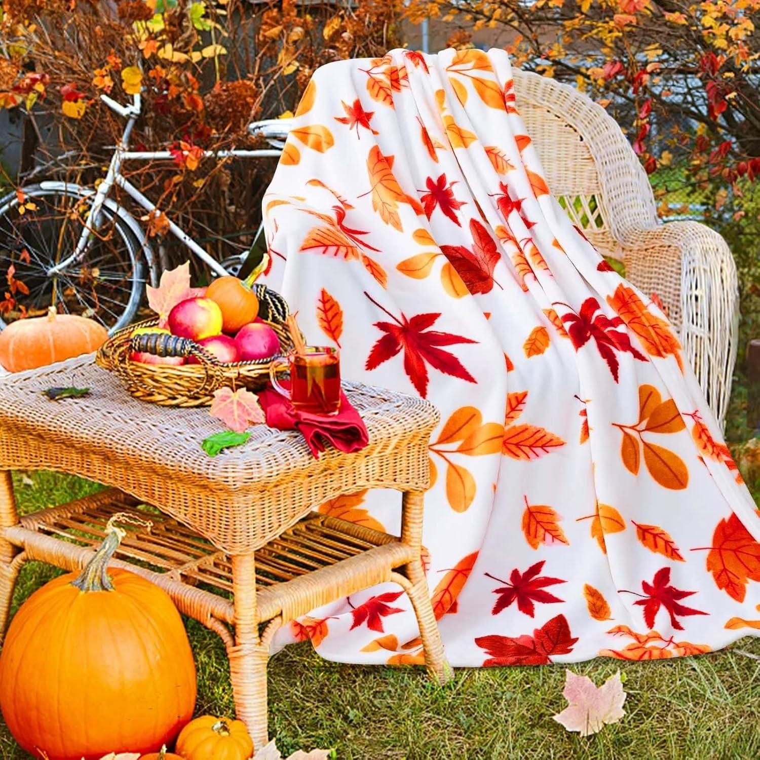 Fall Throw Blanket, Halloween Pumpkin Autumn Plush Fall Decor Fleece Fuzzy Picnic Throw Blanket for Couch Sofa Chairs, Cute Holiday Orange Leaf Blankets and Throws for Home (50" x 60")\u2026