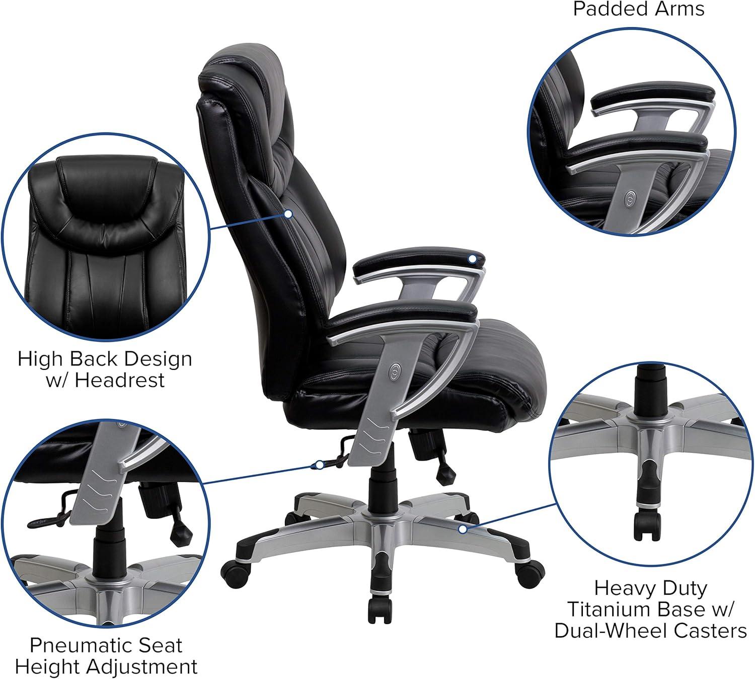 Flash Furniture HERCULES Series Big & Tall 400 lb. Rated Black LeatherSoft Executive Ergonomic Office Chair with Silver Adjustable Arms