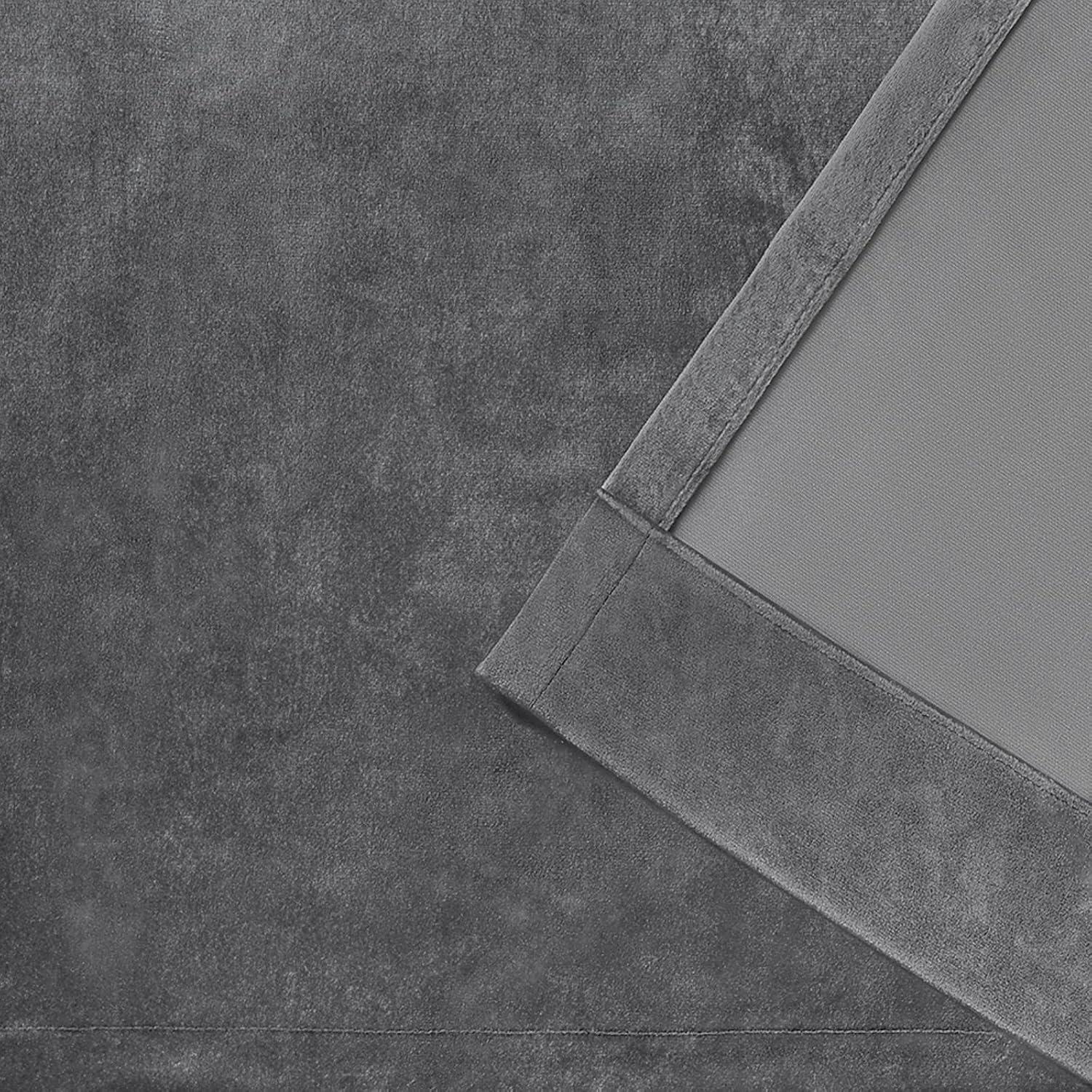 Set of 2 96"x54" Velvet Heavyweight Grommet Top Window Curtain Panel Gray: Light Filtering, Polyester, Exclusive Home