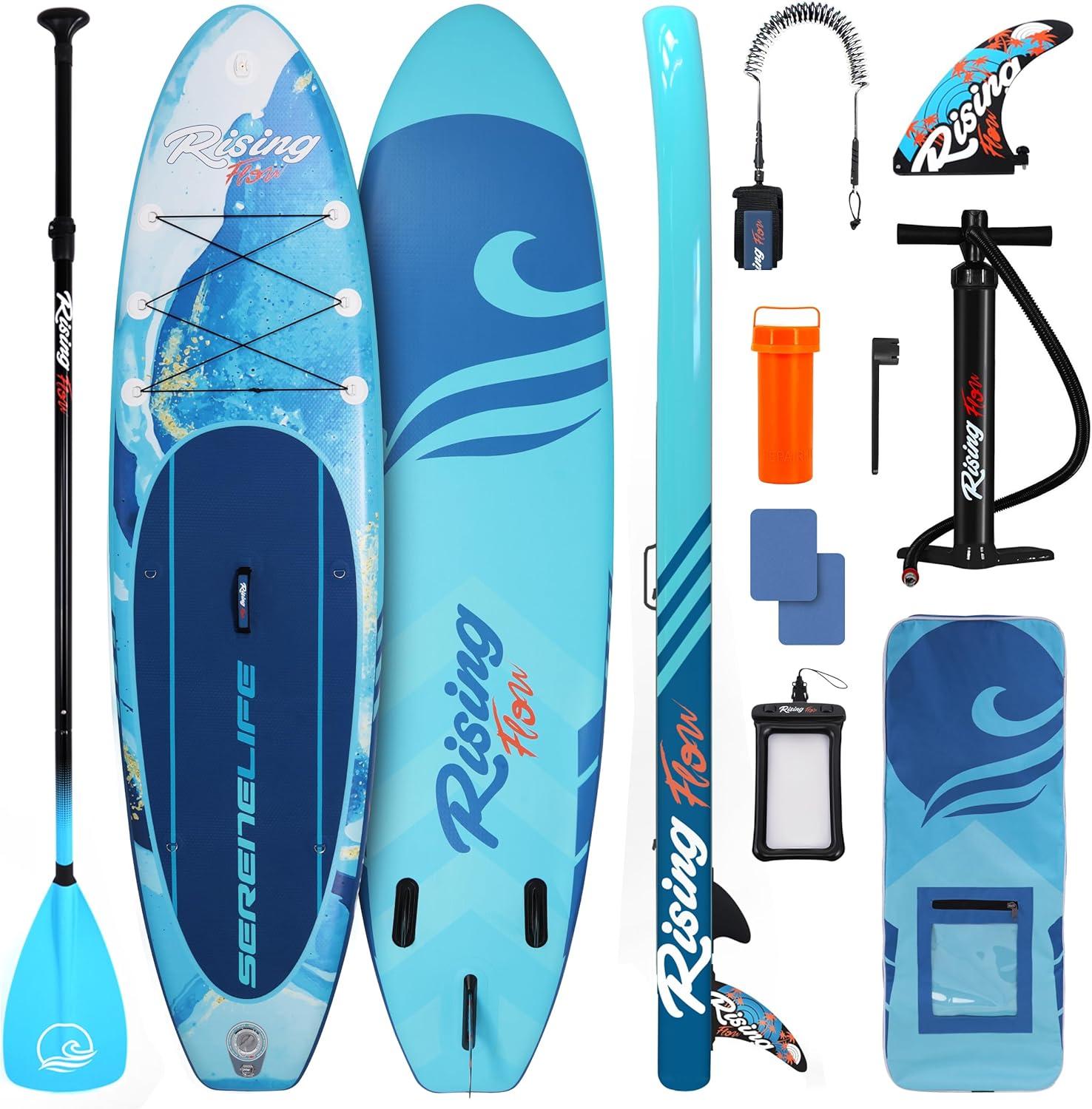 Serenelife Inflatable Stand Up Paddle Board (6 Inches Thick) With Premium SUP Accessories & Carry Bag | Wide Stance, Bottom Fin For Paddling, Surf Control, Non-Slip Deck | Youth & Adult Standing Boat