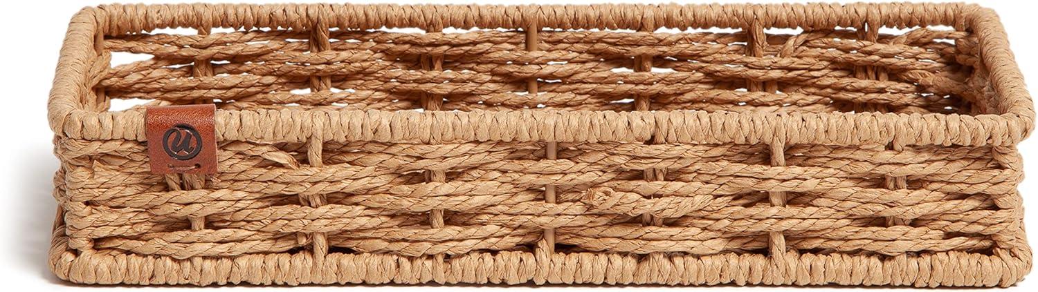 Natural Woven Rattan Catch-All Tray with Wire Frame