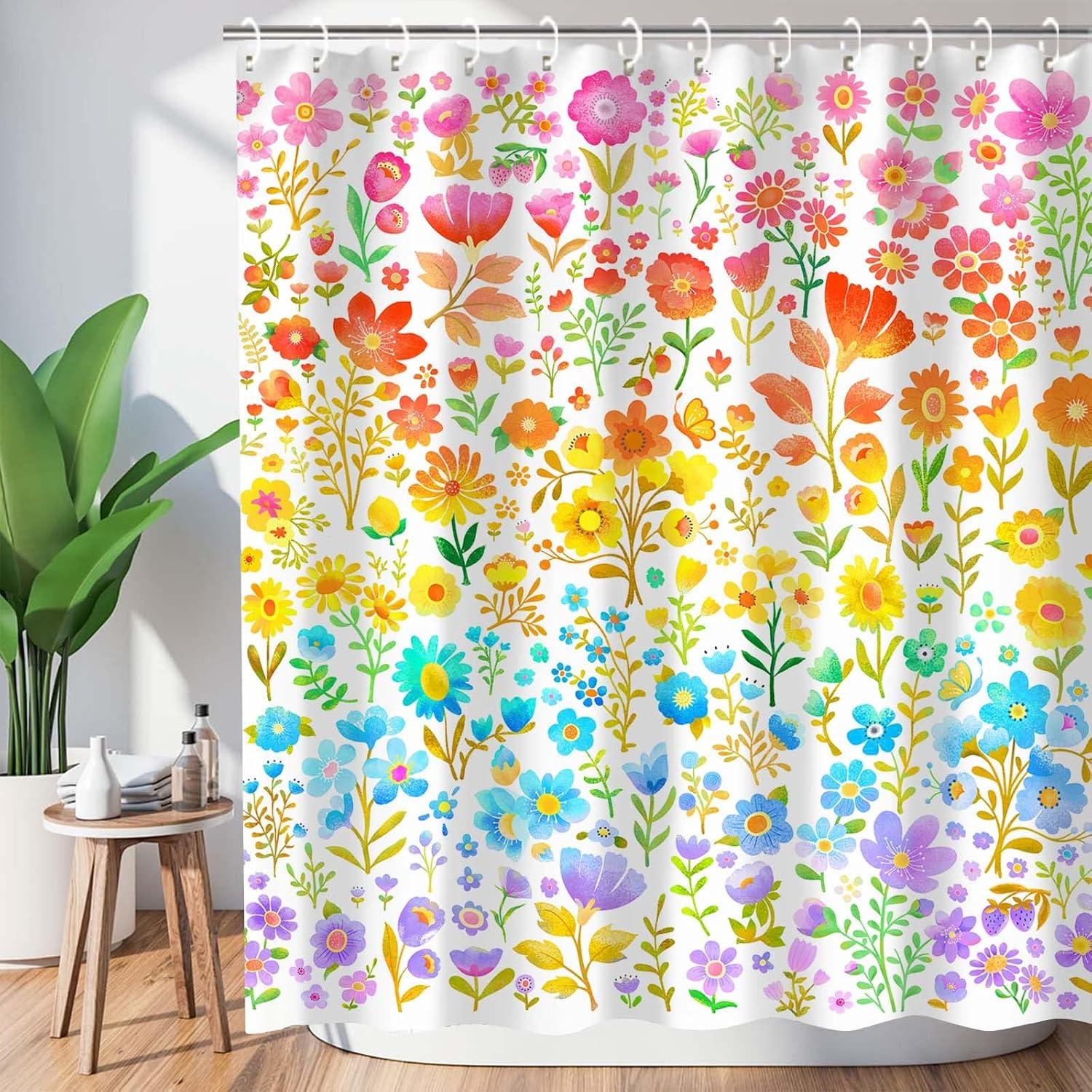 Colorful Floral Boho Waterproof Polyester Shower Curtain