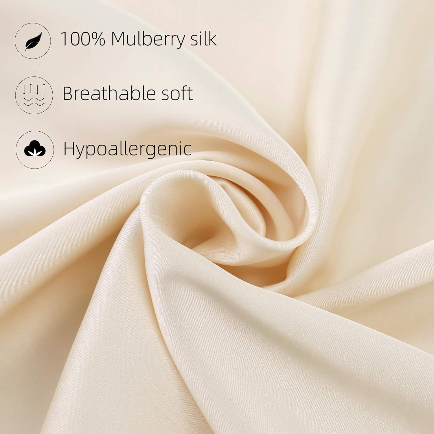 100% Silk Pillow Cases 2 Pack, Mulberry Silk Pillowcase for Hair and Skin with Hidden Zipper, Soft Breathable Smooth Cooling Silk Pillowcase for Sleeping Women (Buff Beige, King)
