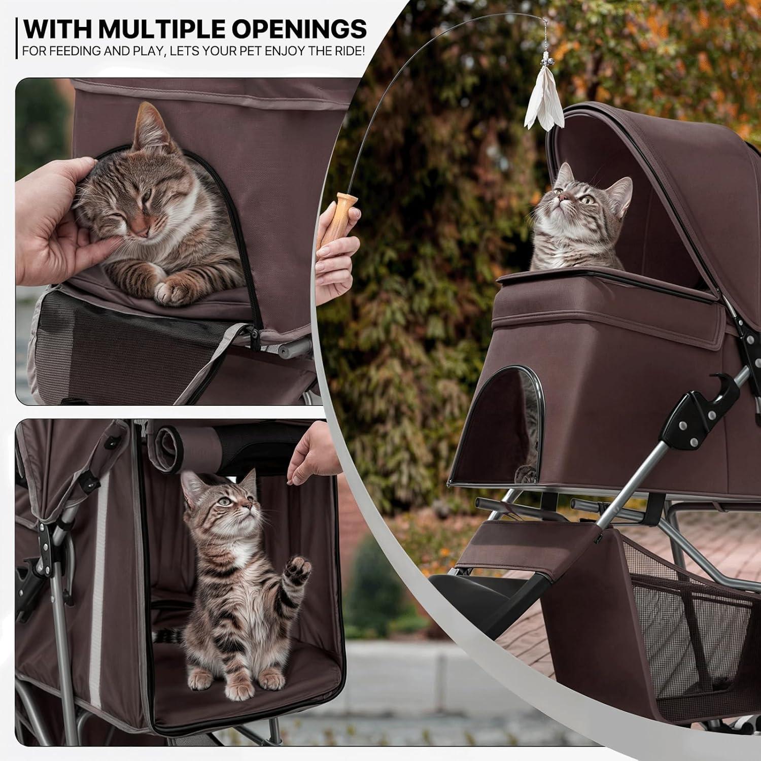 3 Wheel Folding Pet Stroller, Foldable Dog Jogger Stroller with Storage Basket, Cup Holder & Canopy