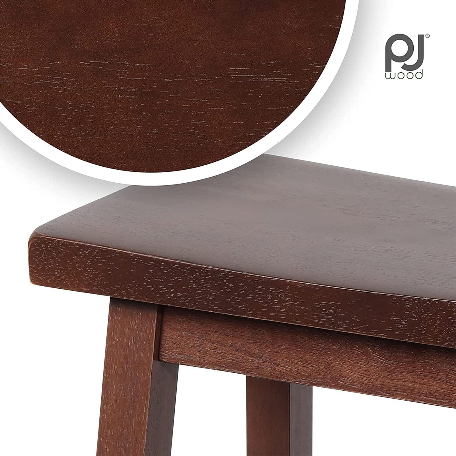 PJ Wood Classic Modern Solid Wood 24 Inch Tall Backless Saddle-Seat Easy Assemble Counter Stool for All Occasions, Walnut (1 Piece)