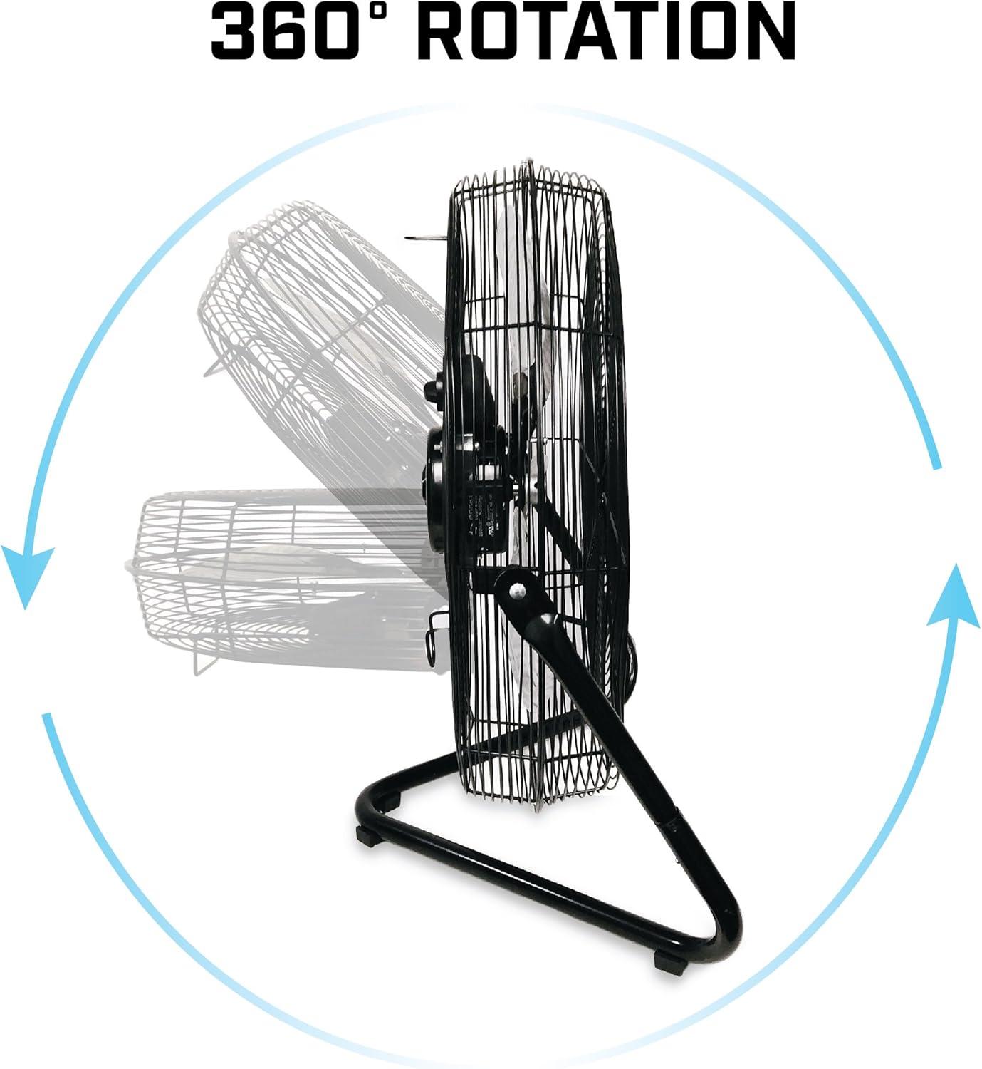 B-Air 20" High Velocity 3-Speed Floor Fan, Home and Commercial Use, 24" H, Black, FT-20X, New