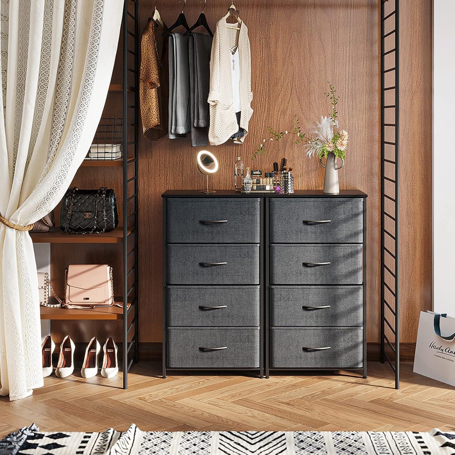 ODK Dresser for Bedroom with 4 Storage Drawers, Small Dresser Chest of Fabric Drawers with Sturdy Steel Frame, Wood Top, Dark Grey