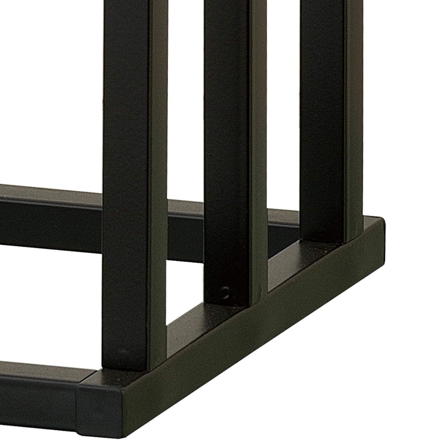 MyGift 33 Inch Black Chrome Plated Metal Freestanding Bathroom Towel Rack Stand with 3 Tier Bamboo Wood Bar, Laundry Room Drying Rack Stand