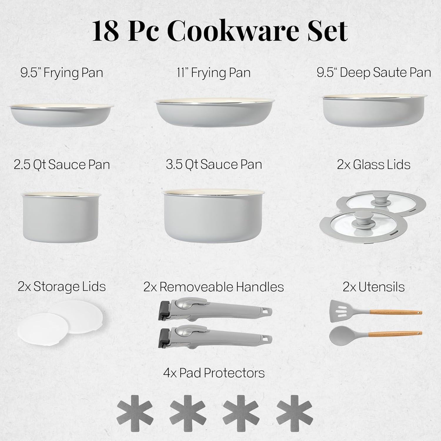 Gotham Steel Gotham Steel 18 Piece Detachable Handle Ceramic Nonstick Cookware Set