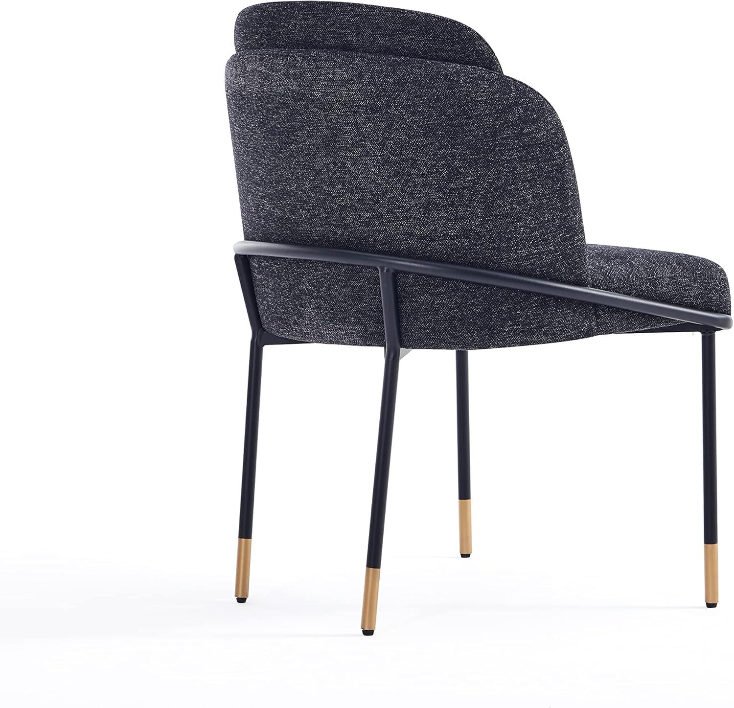 Manhattan Comfort Flor Dining Chair with Metal Legs, Upholstered in Twill Weave Fabric, Padded Cushions, Ergonomic Winged Back Design, Gold Metal Accents, Fully Assembled, 2 Piece Set, Black